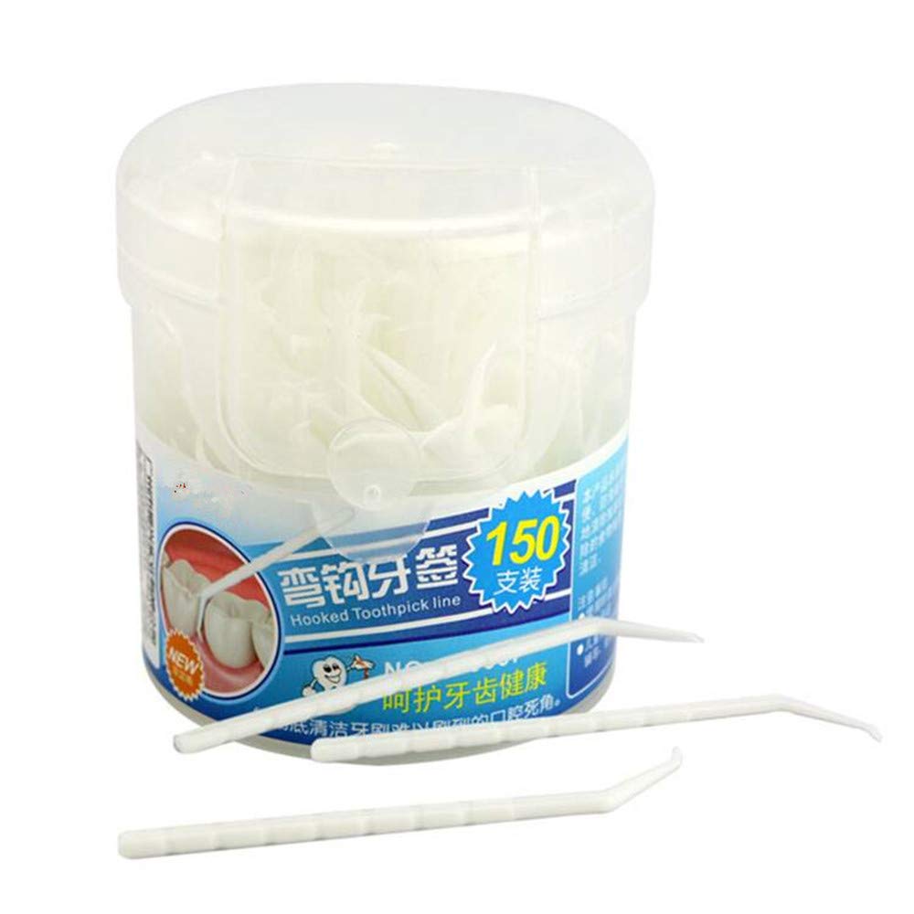 BLS Plastic Dental Picks - 150PCS Curved Hook Toothpicks for Teeth Cleaning, Oral Hygiene & Food Removal - White Household Dental Care Tools for Home, Office & Travel Use