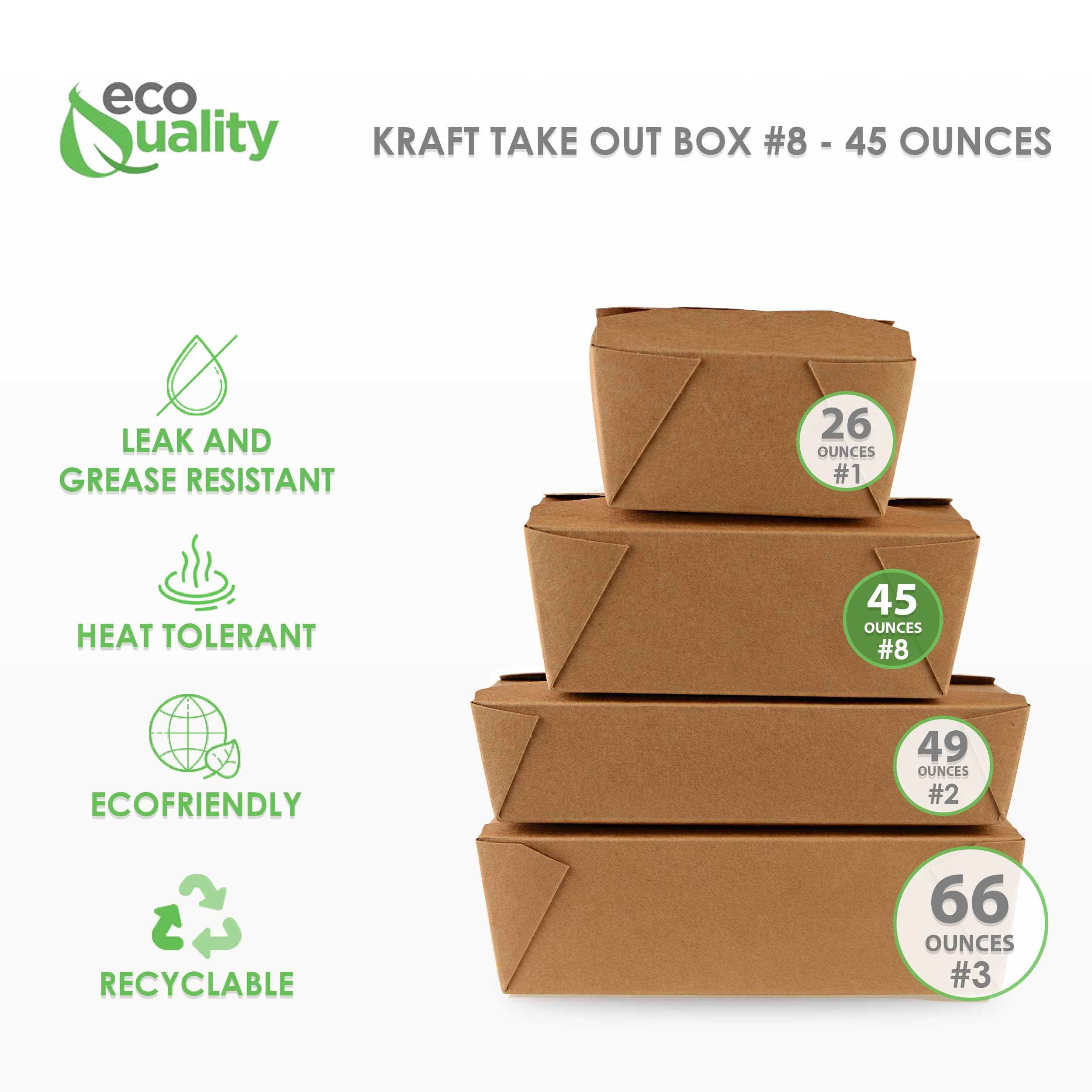EcoQuality 45 oz Kraft Brown Microwaveable Take Out Food Containers - Leak & Grease Resistant To-Go Boxes for Restaurants, Catering, Food Trucks - Recyclable Lunch Box #8 (300 Pack) - Perfect for Hot Meals, Takeout Orders & Food Delivery Services