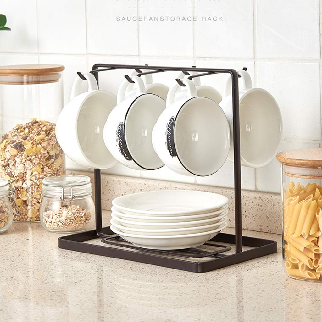 Stainless Steel Coffee Cup Holder with 6 Hooks - Wall Mount Tea Mug Organizer for Kitchen, Bar & Office Storage - Perfect for Displaying Mugs in Restaurants, Cafes or Home Kitchens