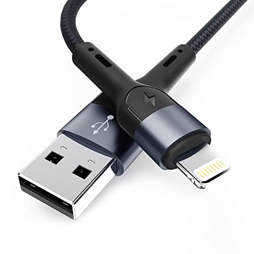 Apple MFi Certified iPhone Charger 1ft - 3 Pack Fast Charging Nylon Braided Lightning Cable with Metal Connector for iPhone Xs/XR/X/8, iPad, iPod (Dark Blue) - Perfect for Home, Office & Travel Use