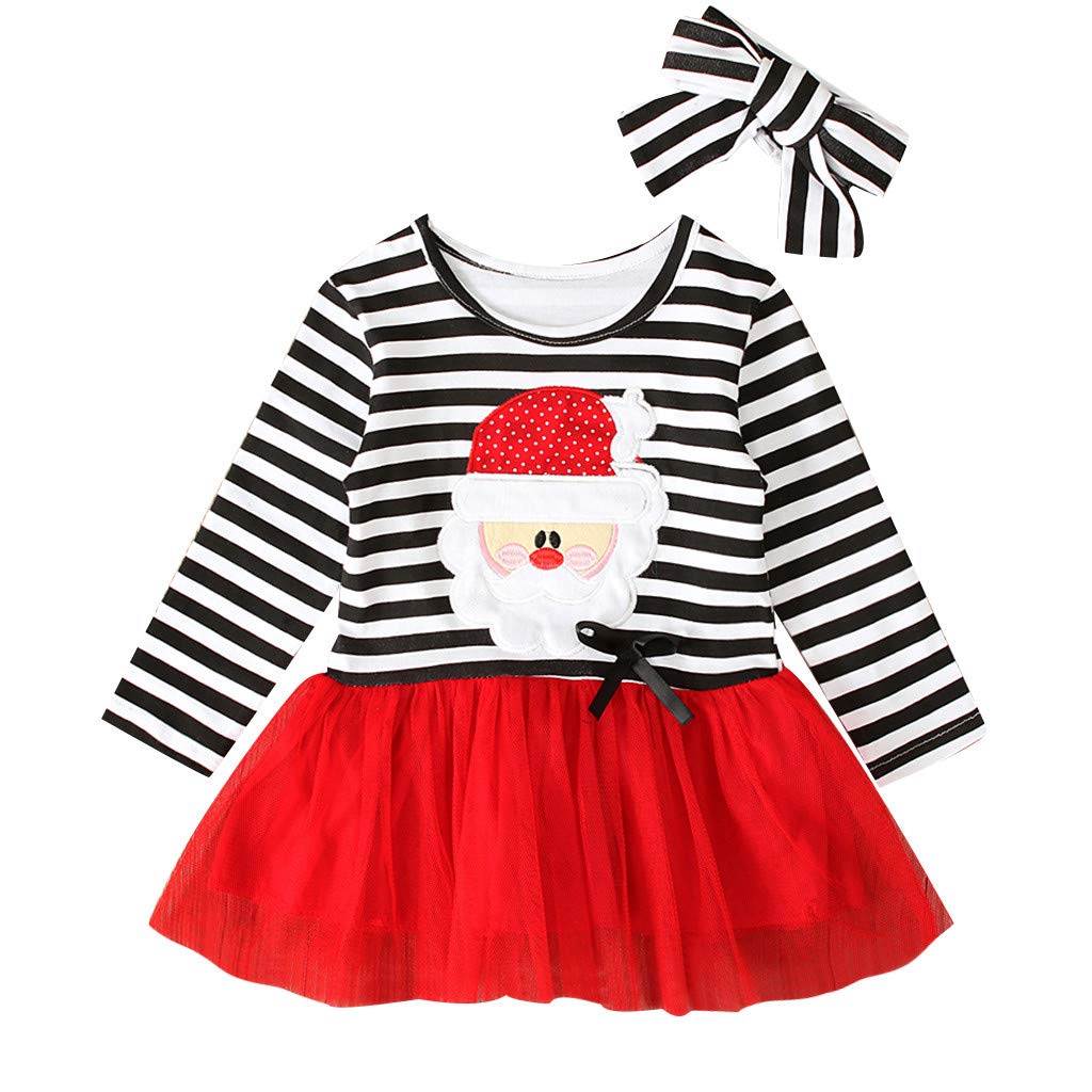 Girls Christmas Princess Dress - Santa Toddler Outfit with Striped Tulle Skirt for Holiday Parties & Photo Shoots