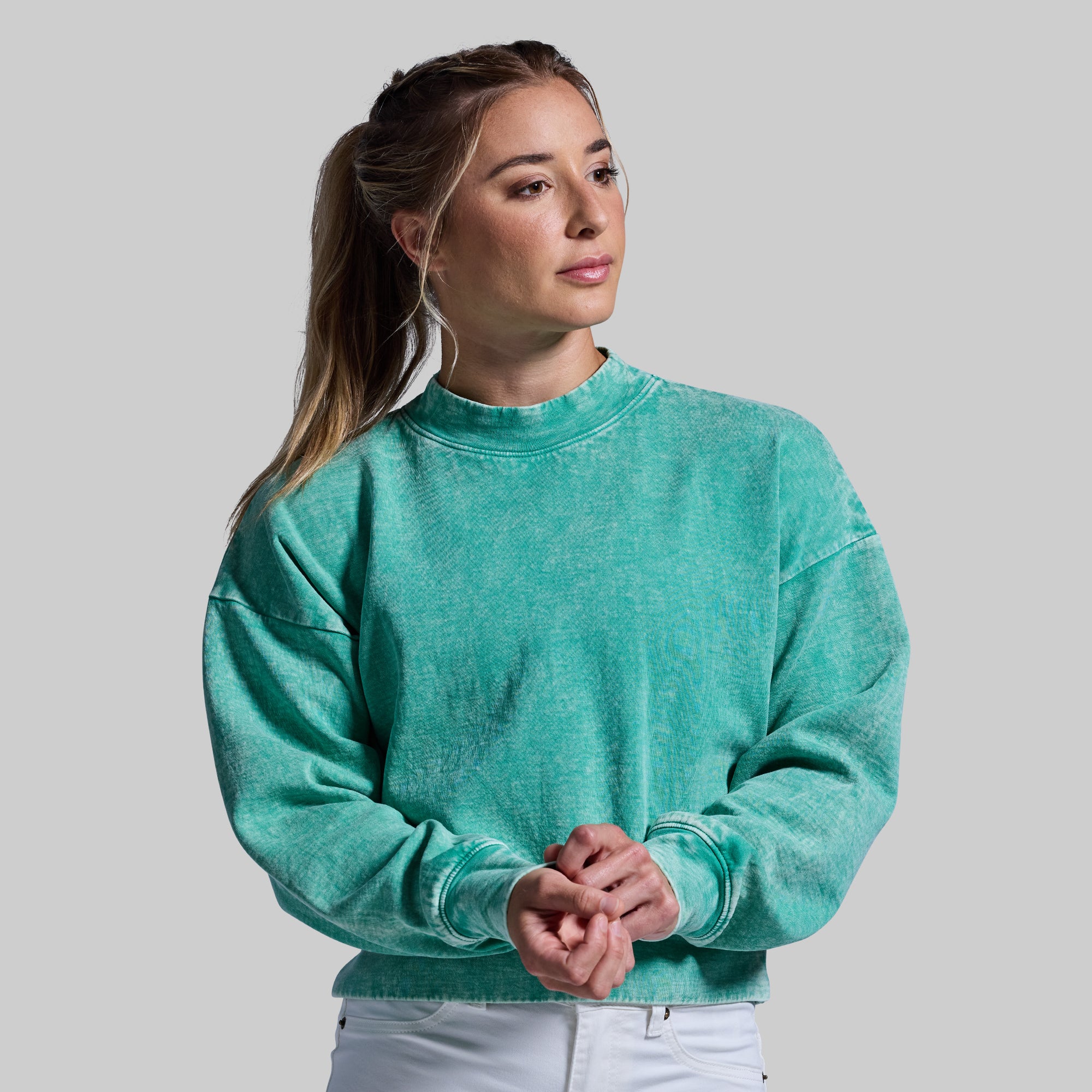 Good Karma Cropped Sweatshirt for Women - Soft Washed Jade Pullover Hoodie | Casual Streetwear, Yoga, Lounge Wear
