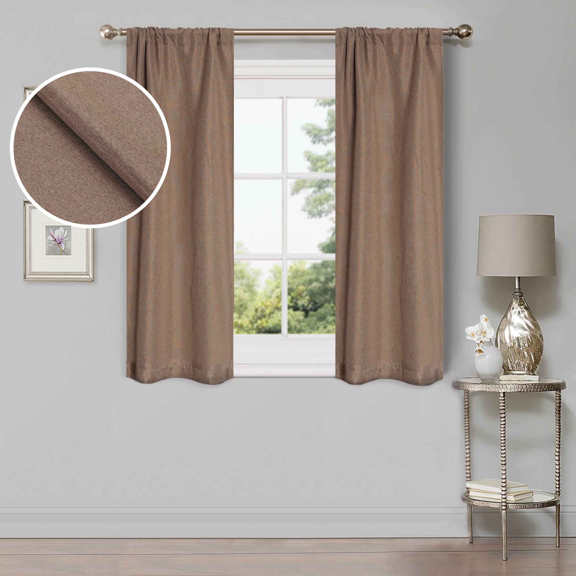 Linen Pattern Blackout Curtains Set of 2 Panels - 100% Room Darkening, Washable Fabric for Bedroom & Living Room - Noise Reducing & Energy Saving Window Treatment (26
