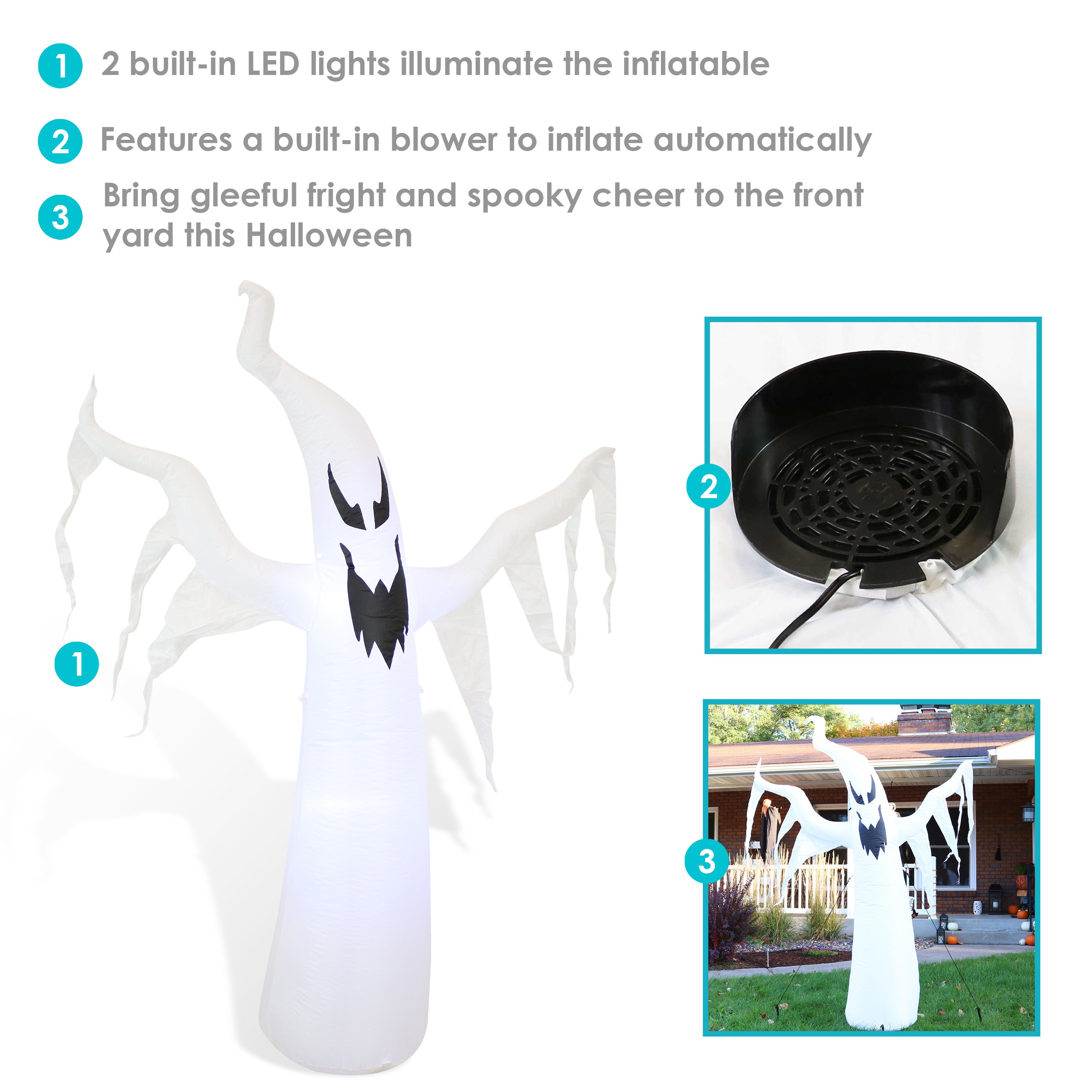 Sunnydaze Diabolical Ghost Inflatable Halloween Decoration - 7ft Tall Outdoor Scary Decor for Yard, Haunted House & Party | Weather-Resistant & Easy Setup