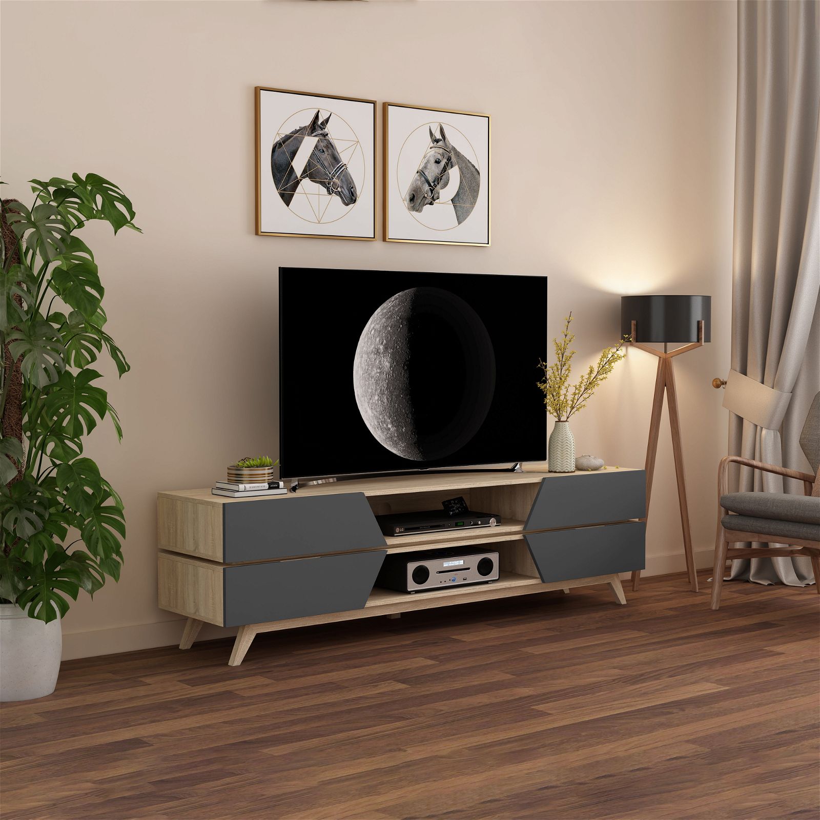 NORDIC 1800 Entertainment Unit - Modern Grey TV Stand with Storage by Criterion - Perfect for Living Room, Home Theater & Media Center Organization