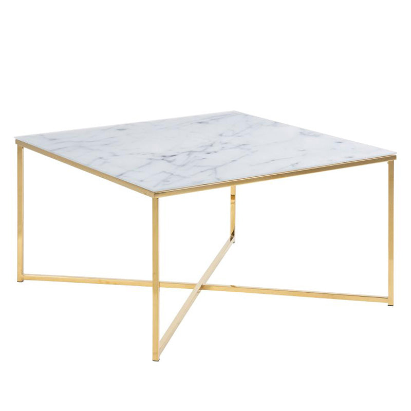 KOLINA 80cm Glass Coffee Table with White & Golden Chrome Frame - Modern Living Room Centerpiece for Home Decor