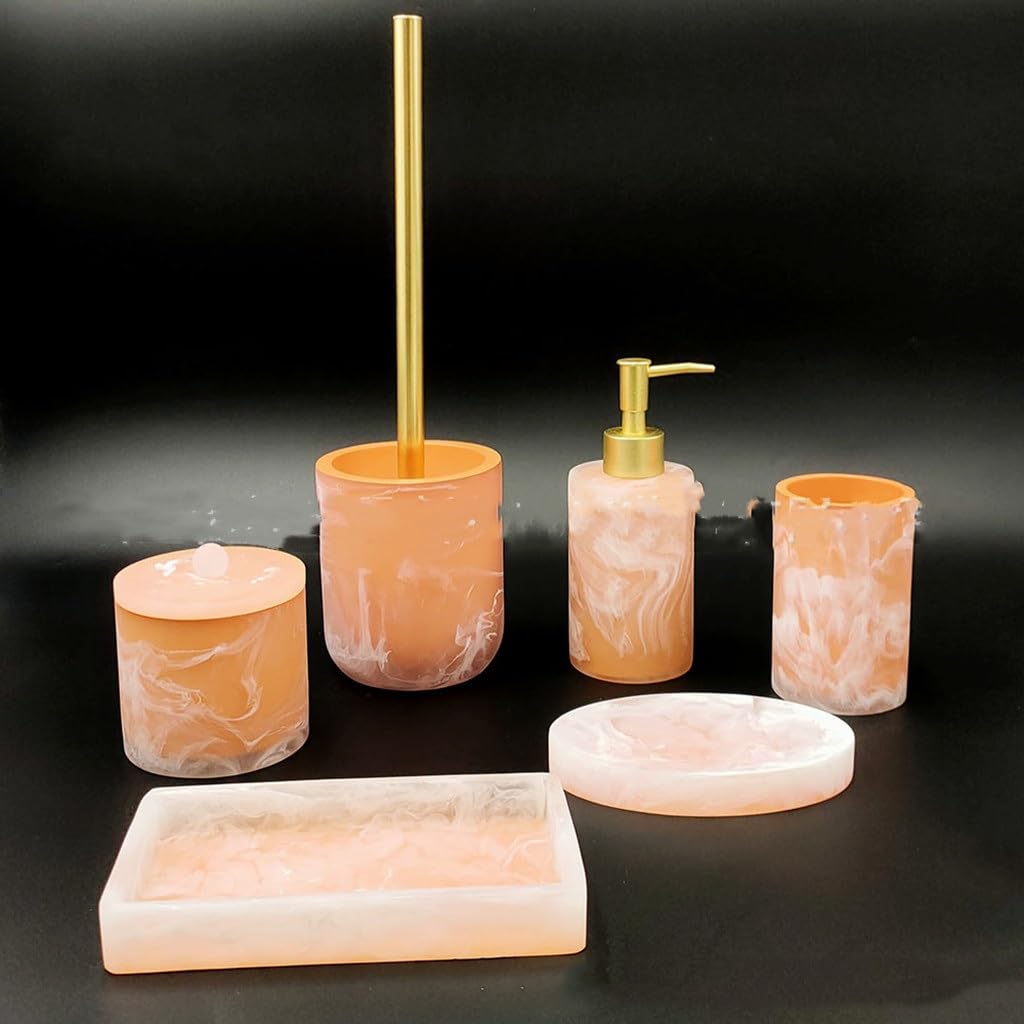 Marbled Resin Bathroom Accessories Set - 6-Piece Sanitary Wash Kit with Toothbrush Holder & Mouthwash Cup for Modern Toilet Organization