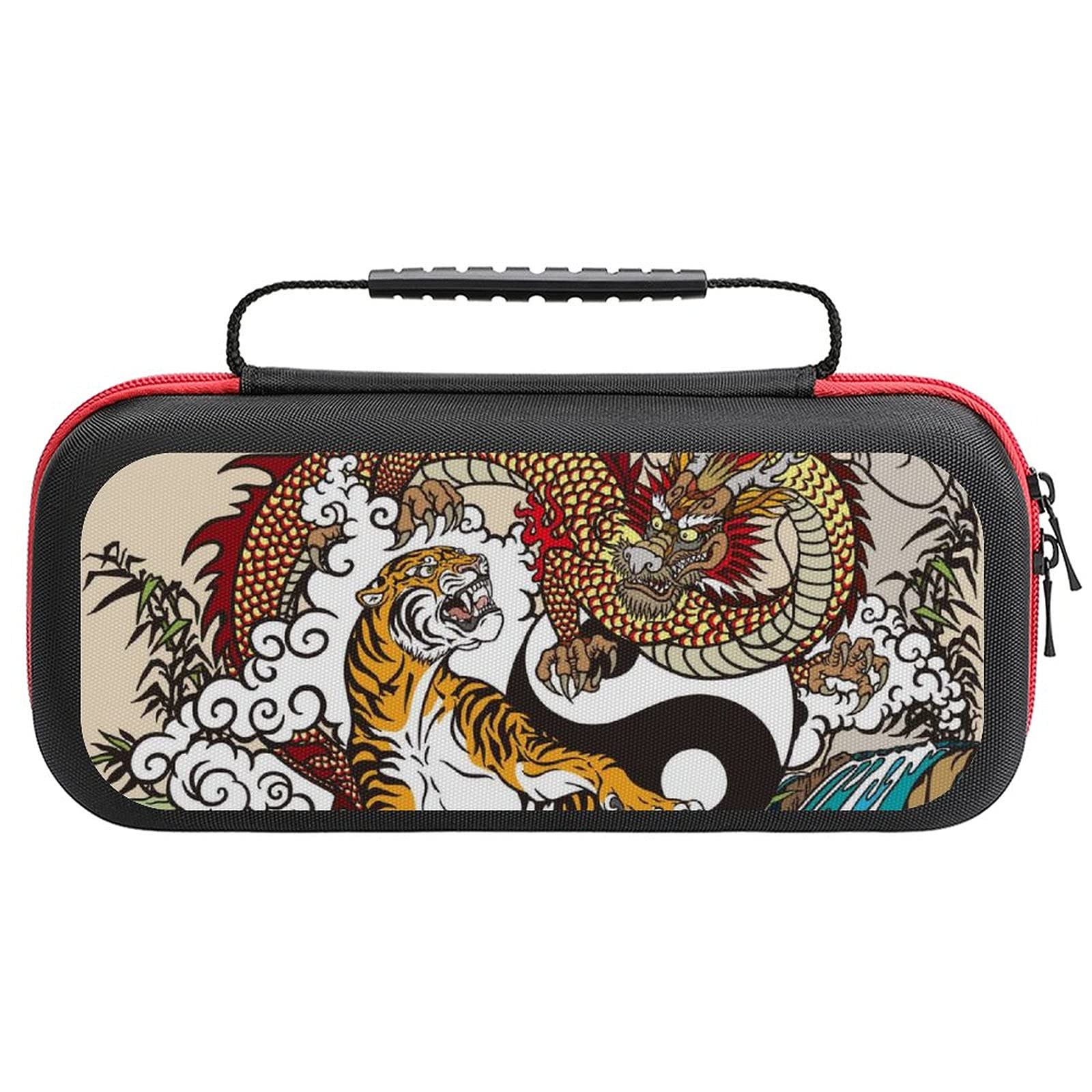 Tiger and Dragon Printed Carrying Case for Nintendo Switch Lite - Portable Travel Storage Bag with Accessories Pouch | Perfect for Gaming On-The-Go & Console Protection