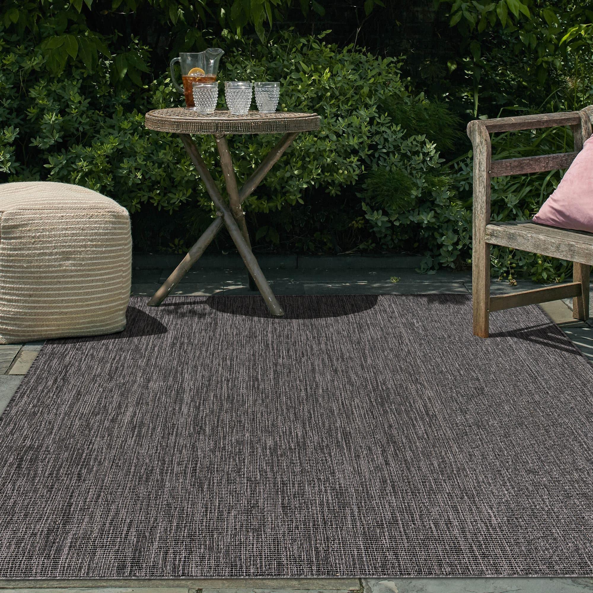 Rugs.com 5' x 8' Black Flatweave Outdoor Rug - Durable Solid Collection for Patio, Deck & Garden - Perfect for Bedrooms, Living Rooms & Dining Rooms