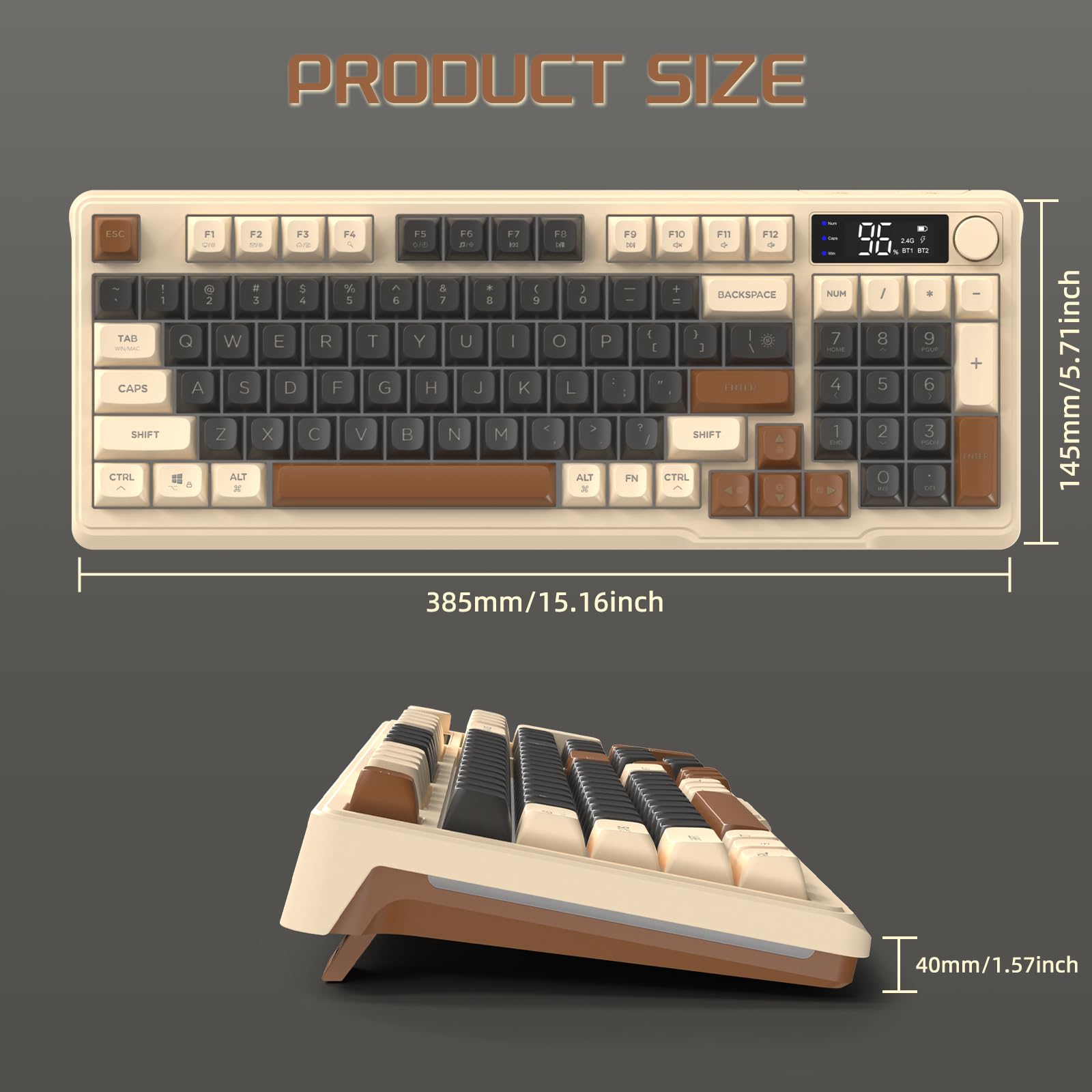 Freewolf M96 Wireless Gaming Keyboard - Bluetooth/2.4G, RGB Backlit, PBT Keycaps for Win/Mac - Perfect for Gaming & Office Work