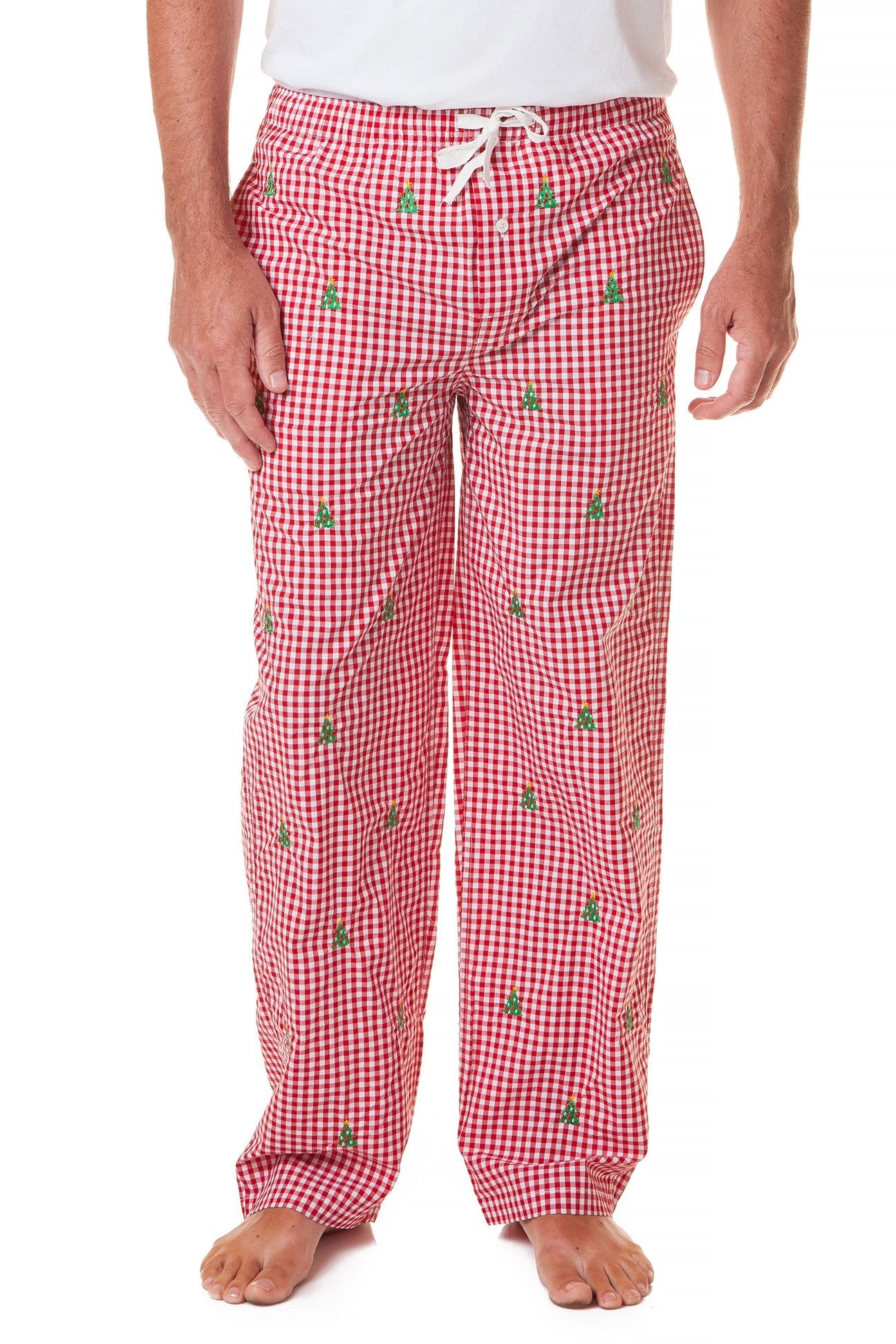 Christmas Tree Print Wide Leg Sleep Pants - Soft & Comfortable Red Gingham Pajama Bottoms for Women - Perfect for Holiday Lounging & Cozy Winter Nights