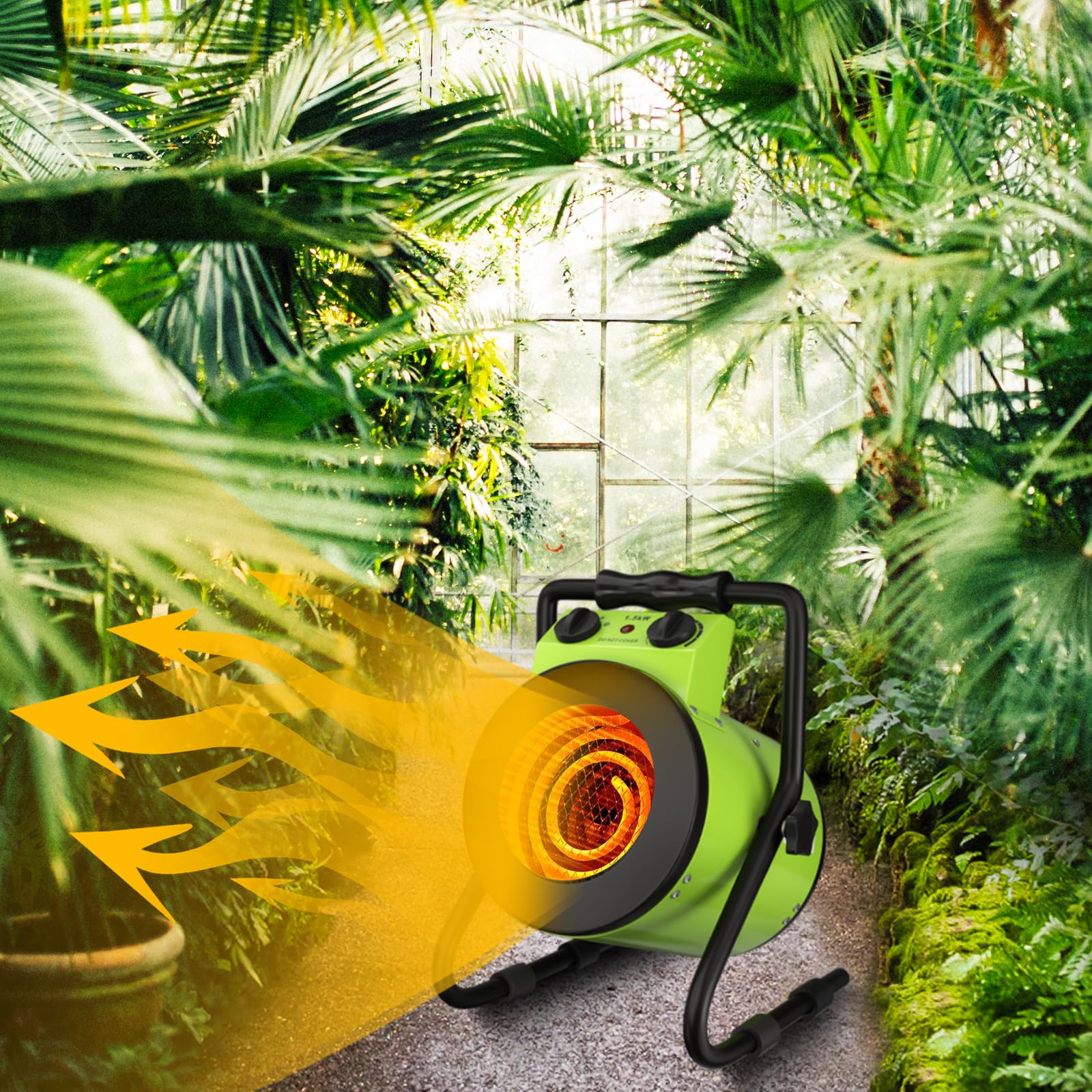 Gardtech 1500W Digital Greenhouse Heater with Thermostat - Portable Outdoor Grow Tent Heater with Overheat Protection & Strong Airflow - Fast Heating for Patio, Garage, Flower House, Greenhouses & Indoor Plants (Green) - Perfect for Winter Gardening, Plant Nurseries & Cold Weather Protection