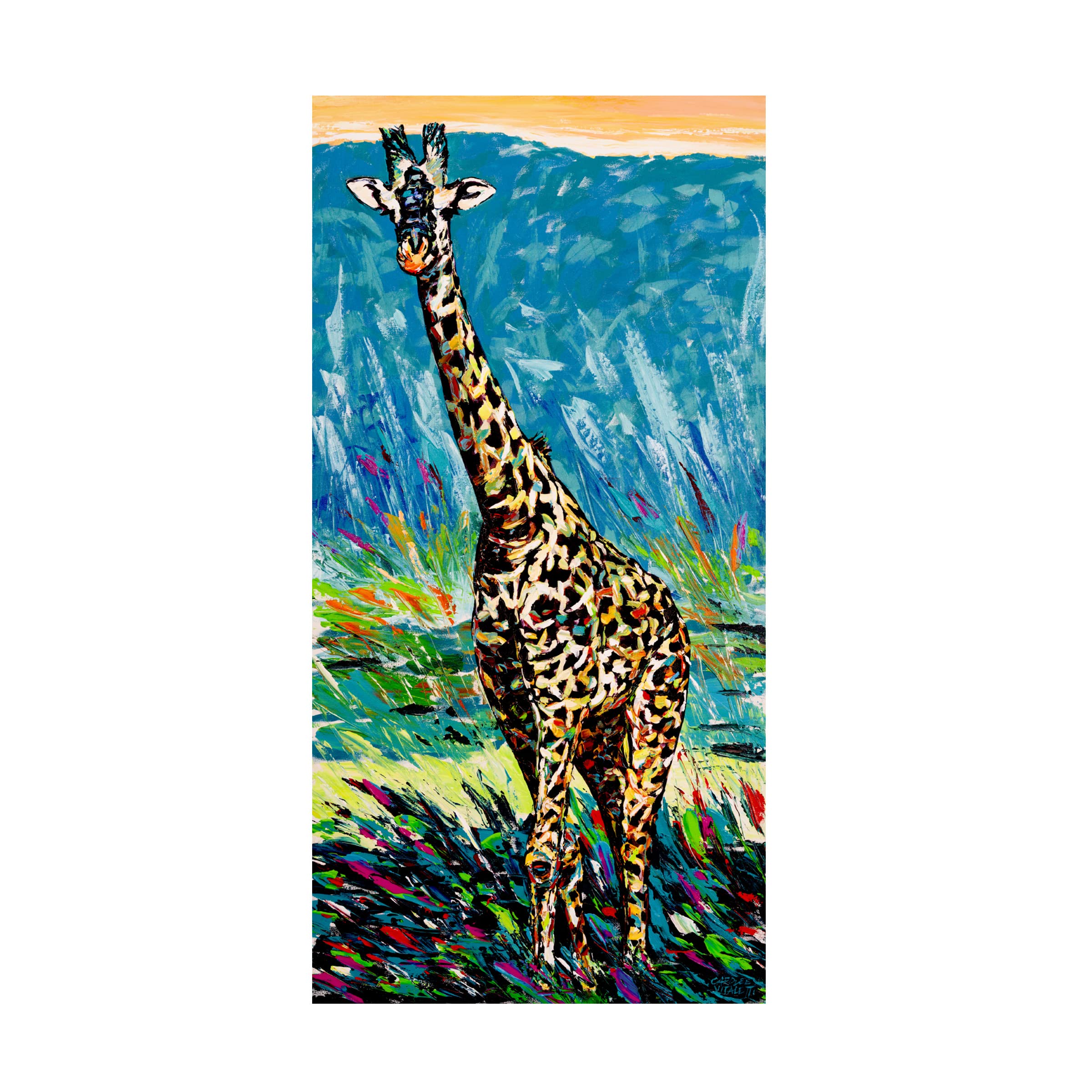 Regal Giraffe I Canvas Wall Art by Carolee Vitaletti - Handmade Wildlife Animal Painting for Living Room, Bedroom & Office Decor