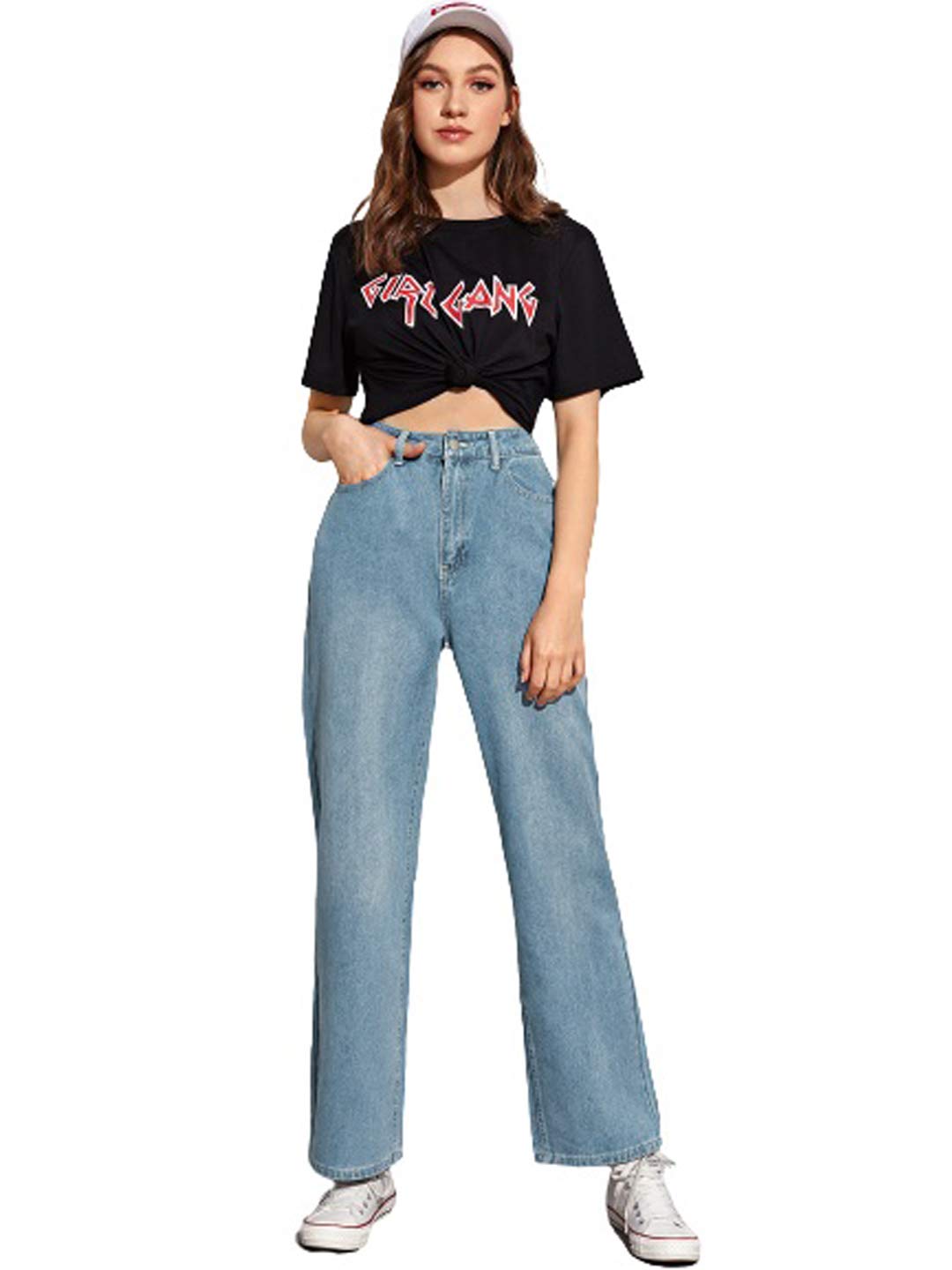 KOTTY Women's High Rise Relaxed Fit Cotton Lycra Blend Ankle Length Jeans - Comfortable Stretchy Casual Pants for Everyday Wear, Work & Weekend Outings