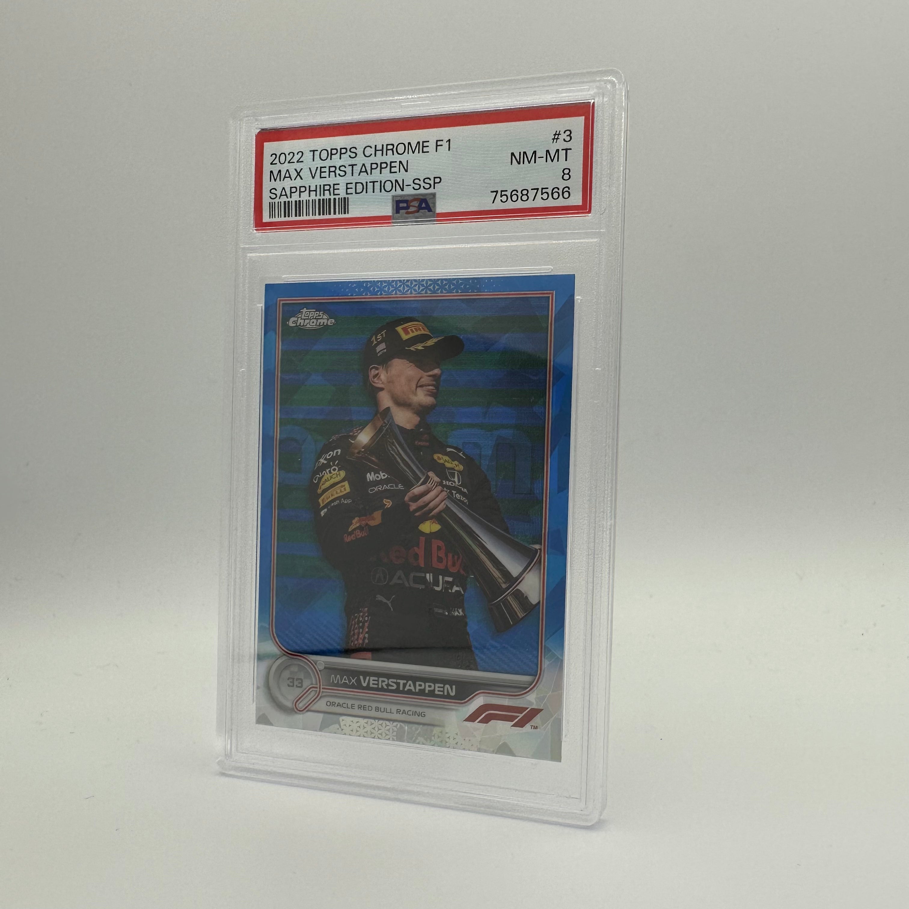 PSA 8 Graded MAX VERSTAPPEN #3 SAPPHIRE EDITION SSP - Rare Trading Card for Collectors & F1 Fans - Perfect for Display, Investment & Racing Memorabilia Collections