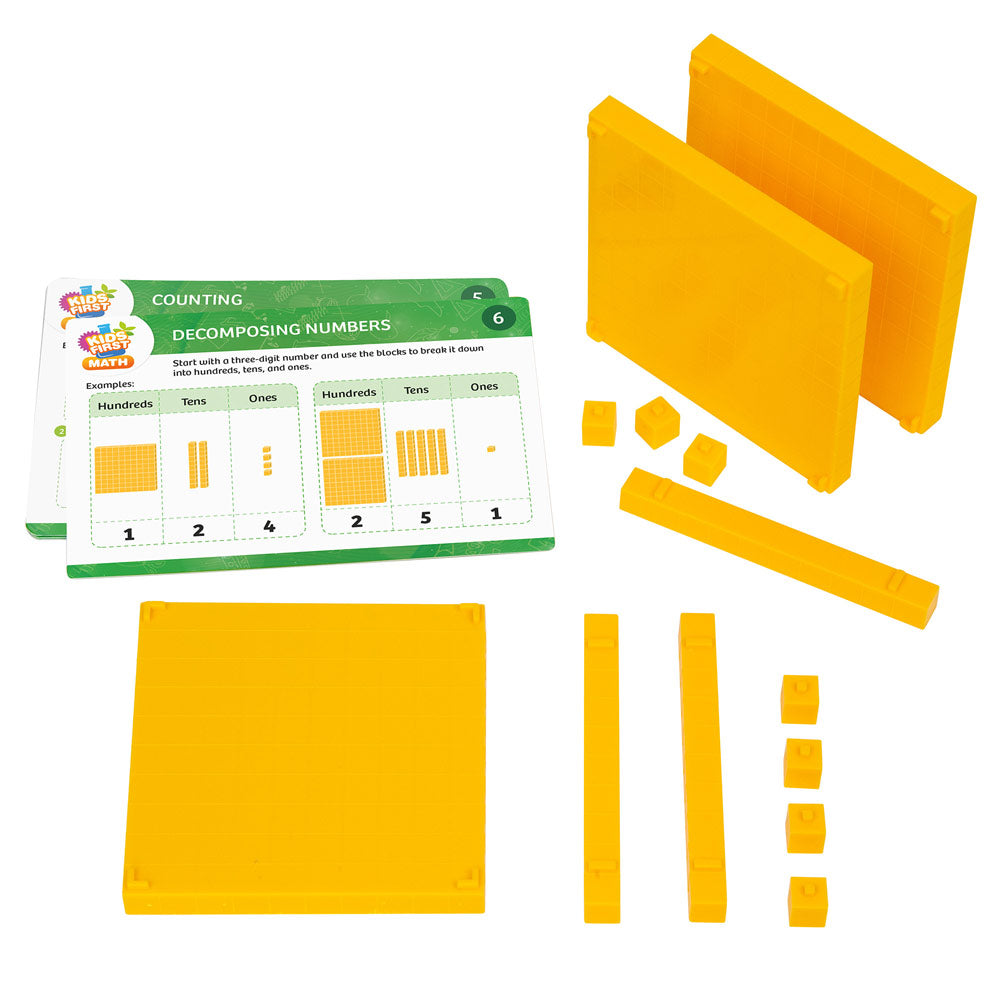 Base Ten Blocks Math Kit for Kids with Activity Cards - Hands-On Learning for Counting, Addition & Subtraction - Perfect for Homeschool & Classroom Math Activities