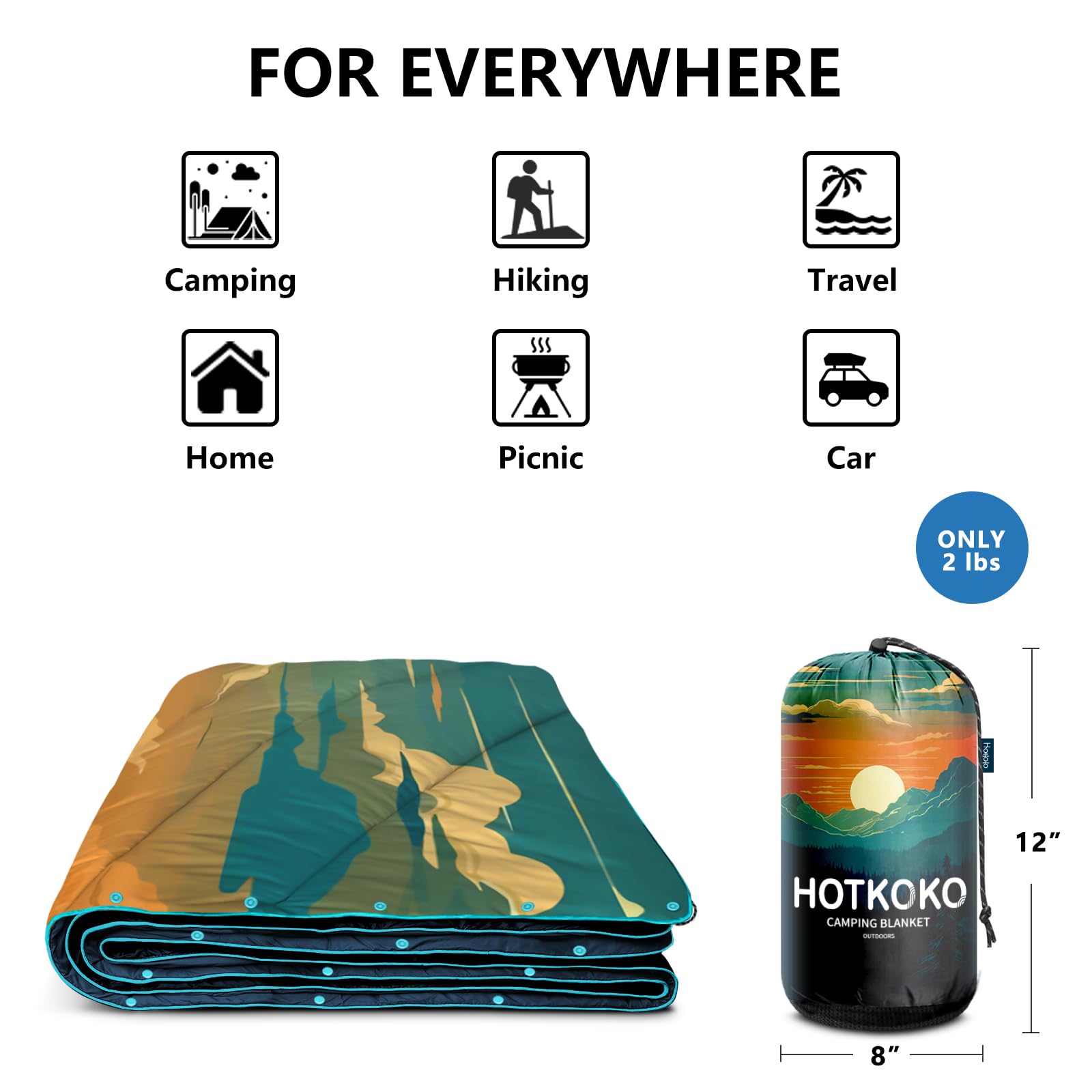 Ultra-Lightweight Packable Camping Blanket - Waterproof Outdoor Blanket for Camping, Hiking, Travel, Picnics & Stadium Events - Perfect for Backpacking, Beach Days & Outdoor Adventures