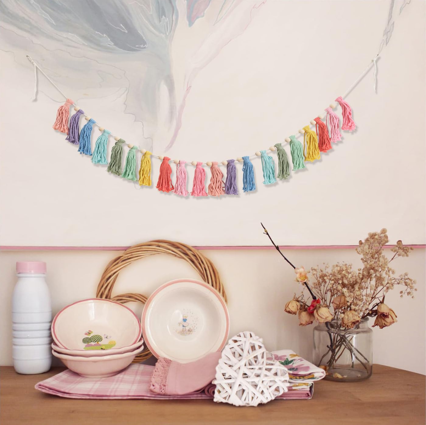 Boho Rainbow Tassel Garland - Wall Hanging Decor for Baby Shower & Party