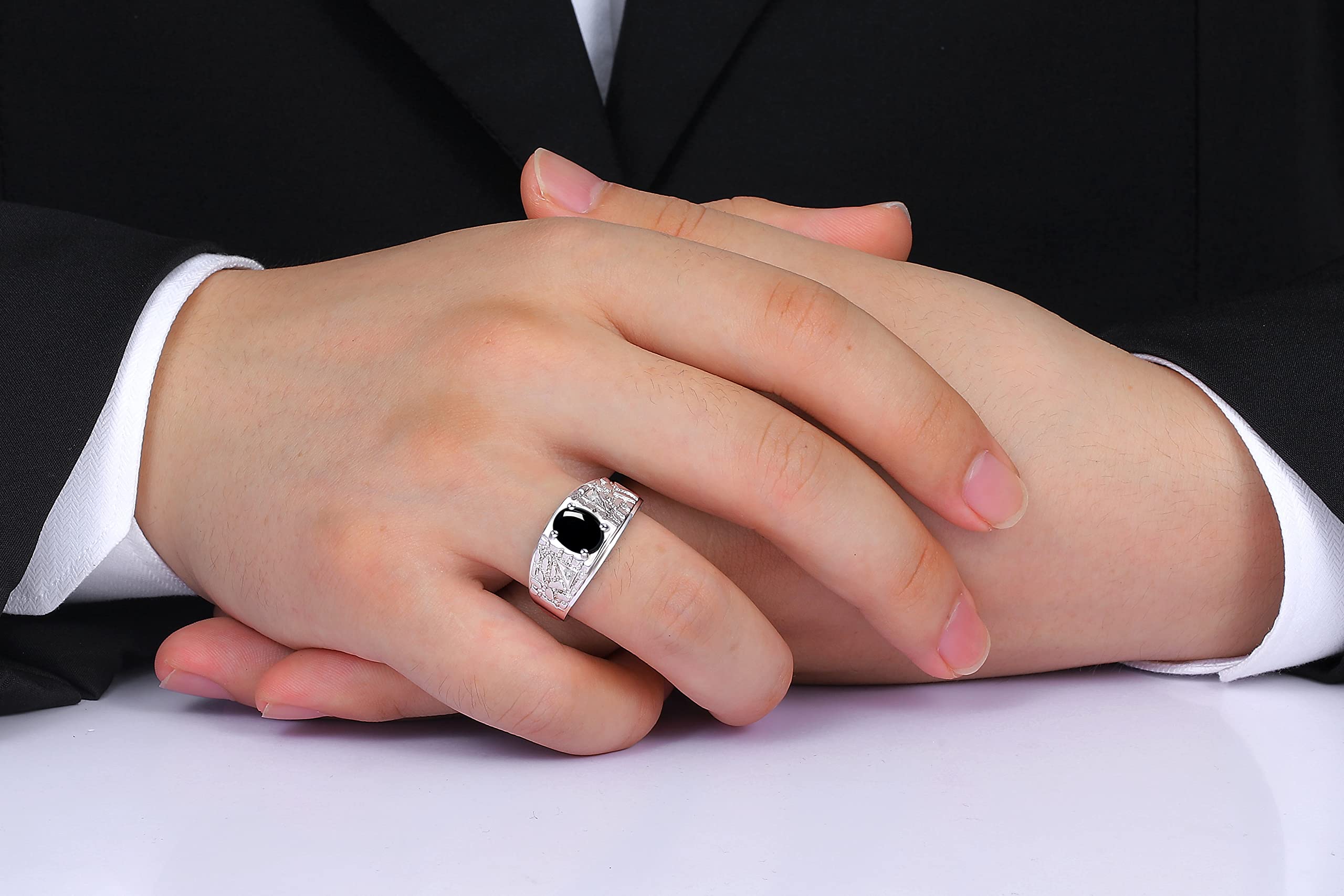 Rylos Men's Designer Nugget Ring: 9X7MM Oval Gemstone & Sparkling Diamonds, Sterling Silver Birthstone Rings for Men (Sizes 8-13) - Perfect for Gifts, Weddings & Everyday Wear