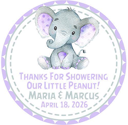 Elephant Baby Shower Stickers & Gift Tags - Lavender Baby Shower Decorations for Invitations, Favors, and Nursery Decor