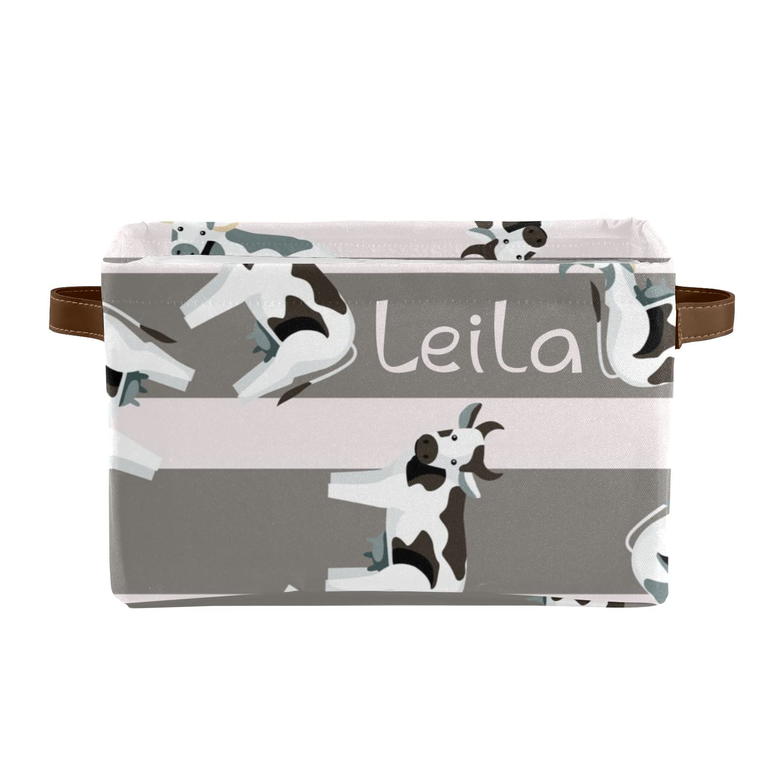 Custom Name Cartoon Cow Storage Bins with Handles - 2 Pack Organizer Boxes for Kids Room, Closet & Shelf Organization - Cute Animal-Themed Storage Solutions for Toys, Books & Clothes