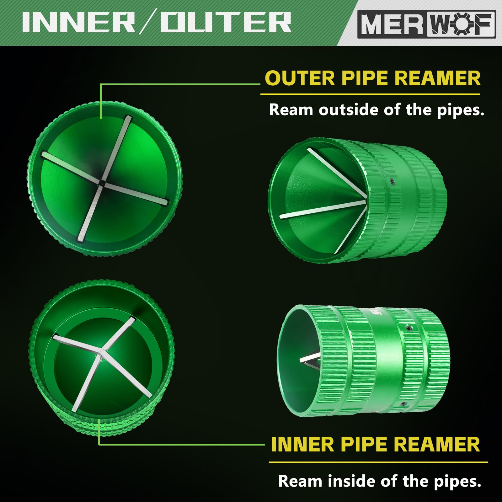 Professional Metal Pipe Reamer Tool for Copper & PVC Pipes - 1/4” to 1-5/8” Inner/Outer Deburring & Chamfering Kit - Essential Plumbing Tools for Smooth Pipe Ends (Green) - Perfect for DIY Home Repairs, Plumbing Installations & HVAC Maintenance