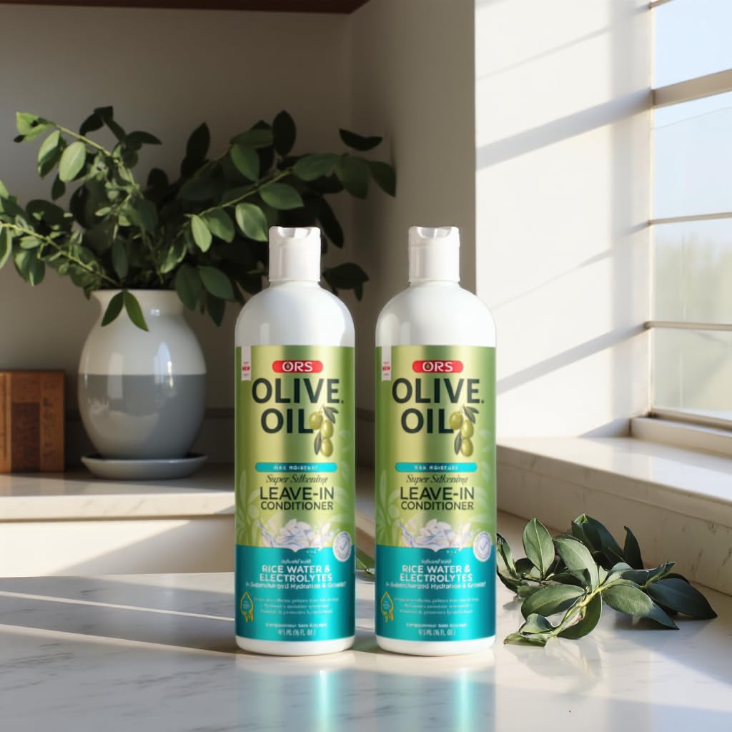 ORS Olive Oil Max Moisture Leave-In Conditioner with Rice Water & Electrolytes - Deep Hydration for Dry, Damaged Hair - 16oz (Pack of 2) - Perfect for Curly, Coily & Natural Hair Care Routine