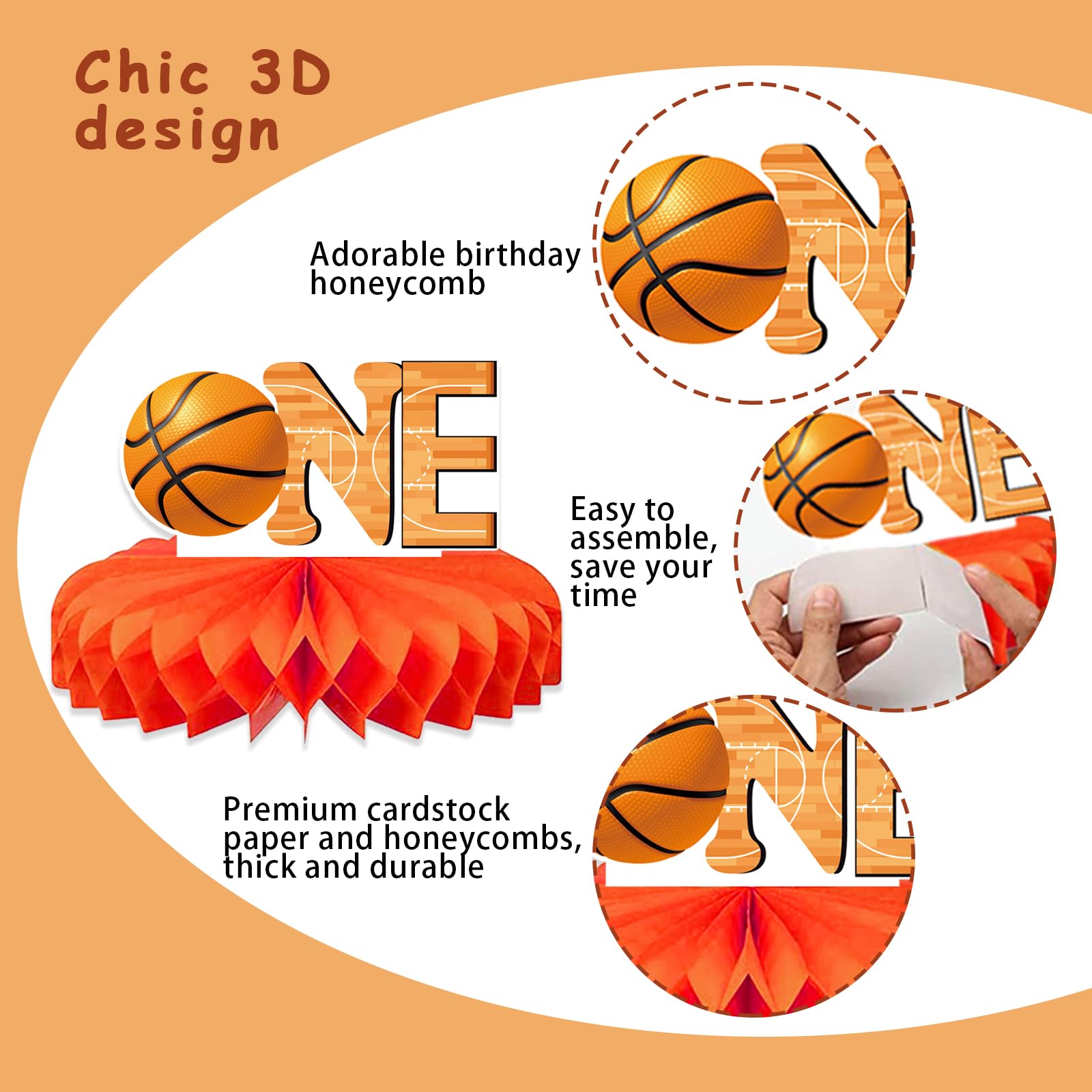 8Pcs Basketball 1st Birthday Decorations - Reusable Centerpieces for Boys' Sports Themed Party