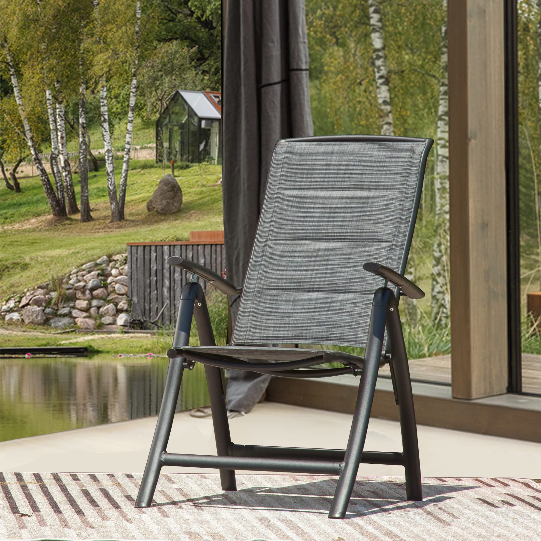 Domi 2-Pack Folding Patio Chairs - Adjustable Reclining Aluminum Frame Lawn Chairs with High Backrest, Double-Layered Textilene Fabric for Outdoor, Porch, Balcony, Garden - Perfect for Relaxing, Sunbathing, and Outdoor Dining