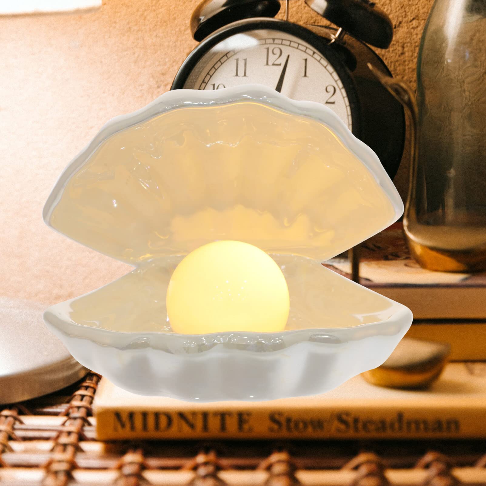 Pearl Shell Night Light - USB Rechargeable Bedside Lamp for Bedroom, Desktop Decor, Nursery, Home Decor | Soft Glow for Relaxation & Sleep Aid