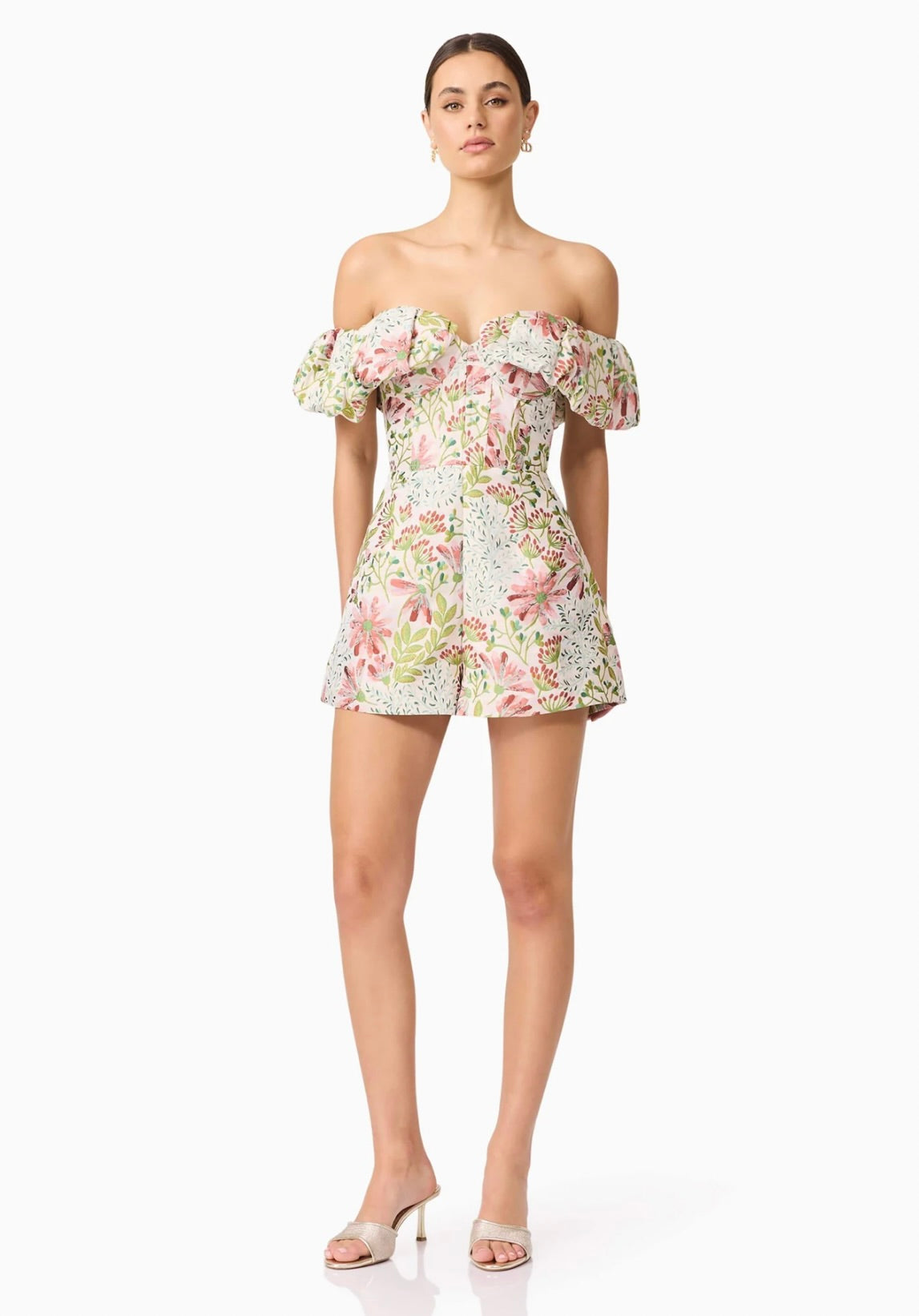 Calaantha Women's Floral Off The Shoulder Romper Jumpsuit - Summer Beach Party, Vacation Outfit, Casual Dressy Playsuit