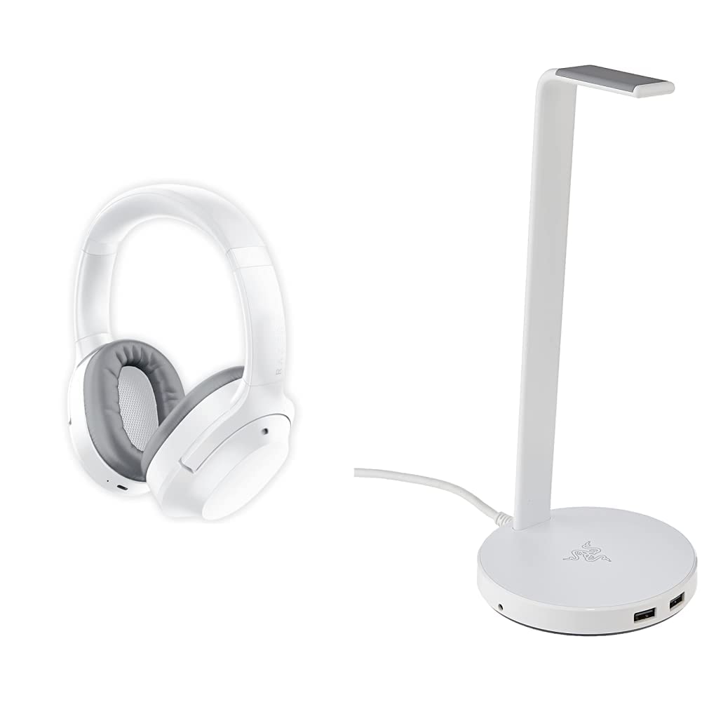 Razer Opus X Wireless Gaming Headset with Active Noise Cancellation (ANC) - Bluetooth 5.0, 60ms Low Latency, 40mm Custom-Tuned Drivers - Mercury White & Base Station V2 Chroma - Perfect for Gaming, Music, and Work from Home