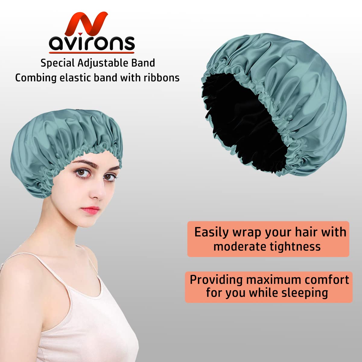 Avirons Reversible Pure Satin Sleep Cap for Women with Free 3 Scrunchies | Adjustable Silk Hair Bonnet for Nighttime Hair Protection | Perfect for Curly, Natural & Protective Hairstyles | Great Gift for Black Women