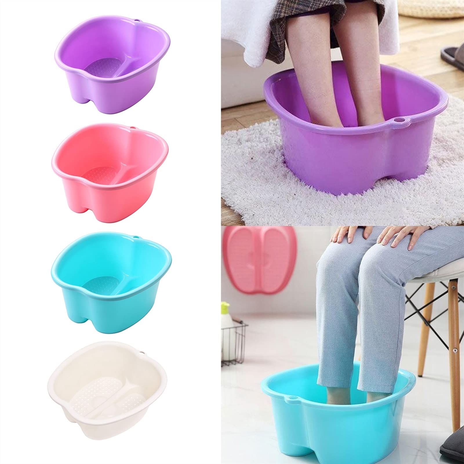 Portable Large Foot Soaking Basin - Sturdy Plastic Foot Bath Spa Bowl for Relaxation - Perfect for Home Spa, Pedicure & Foot Care (Purple)