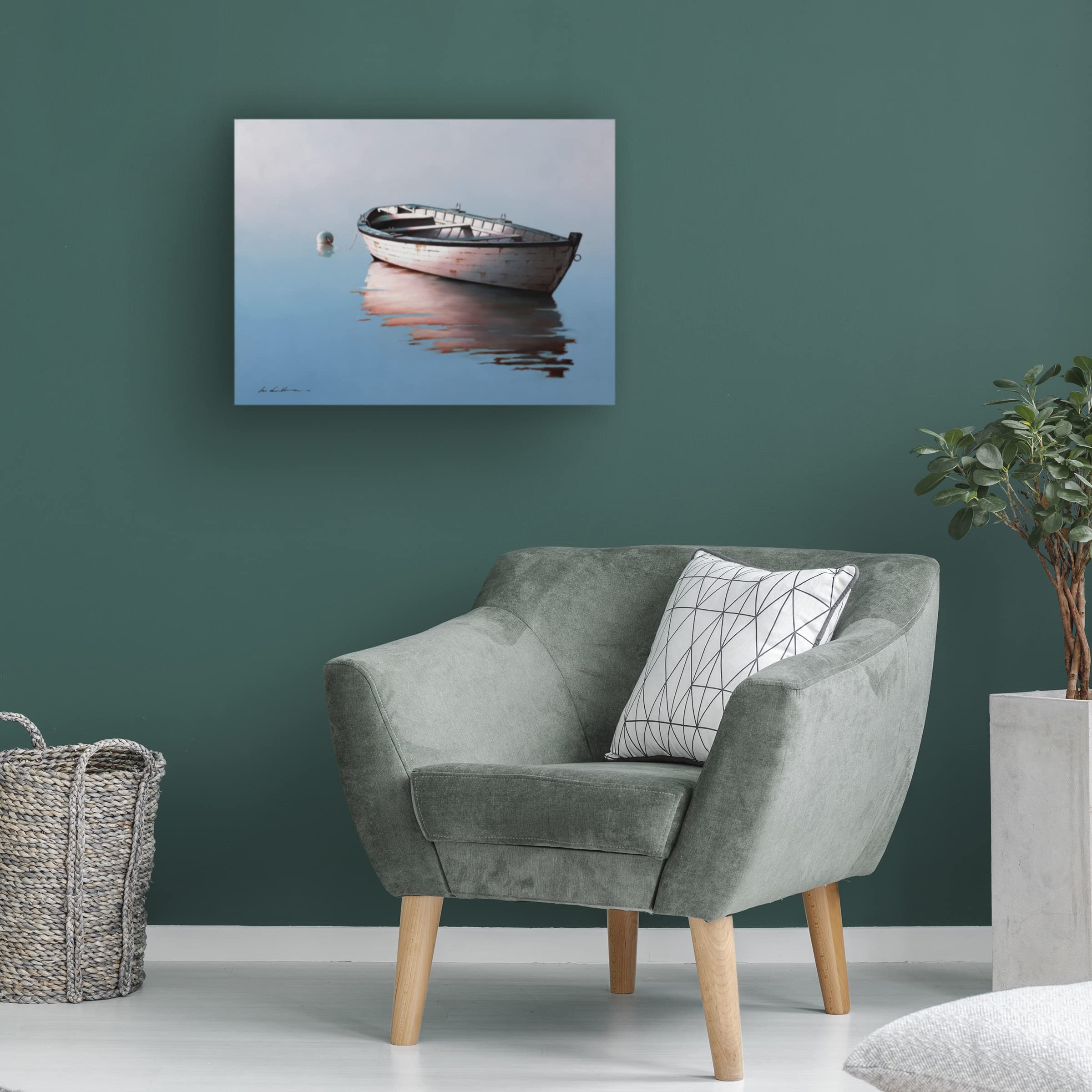 Trademark Fine Art 'Lonely Boat 2017' Canvas Wall Art Print by Zhen Huan Lu - Modern Coastal Home Decor for Living Room, Bedroom & Office
