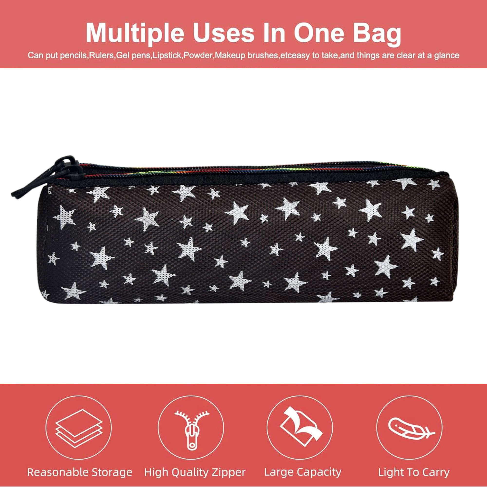 Kuber Industries Makeup Pouch & Cosmetic Bag for Women - Waterproof Travel Toiletry Organizer with Star Design - Jewelry Storage Case - Pack of 2 Black (Perfect for Travel, Gym, and Daily Use)