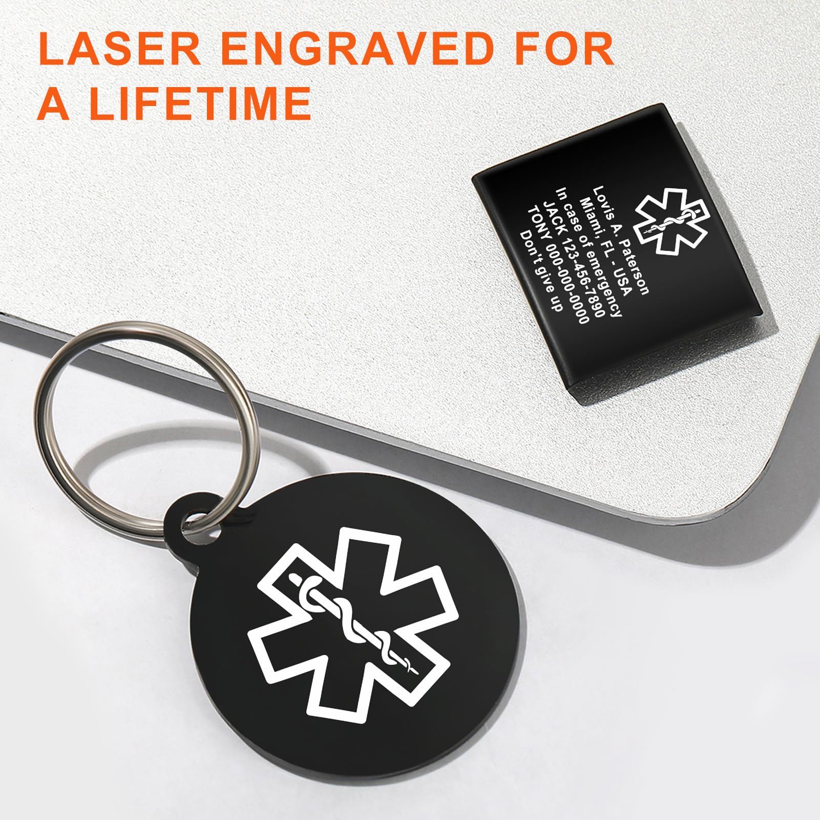 Custom Engraved Stainless Steel Medical Alert ID Tag - 1.1