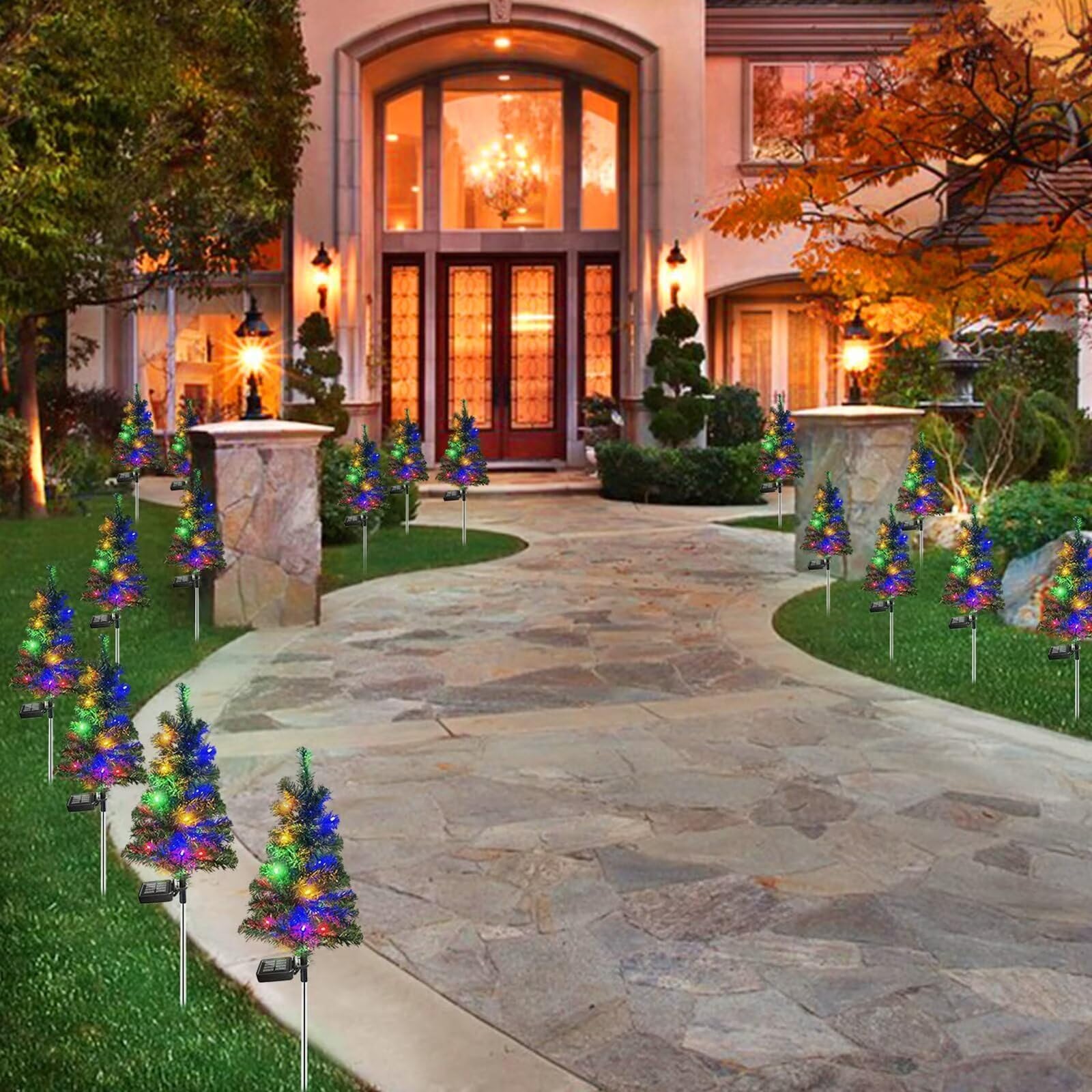 4PCS Solar Christmas Tree Garden Stake Lights - Waterproof Outdoor Xmas Decorations for Yard, Patio, Pathway - Holiday Lighting for Christmas Décor & Festive Ambiance