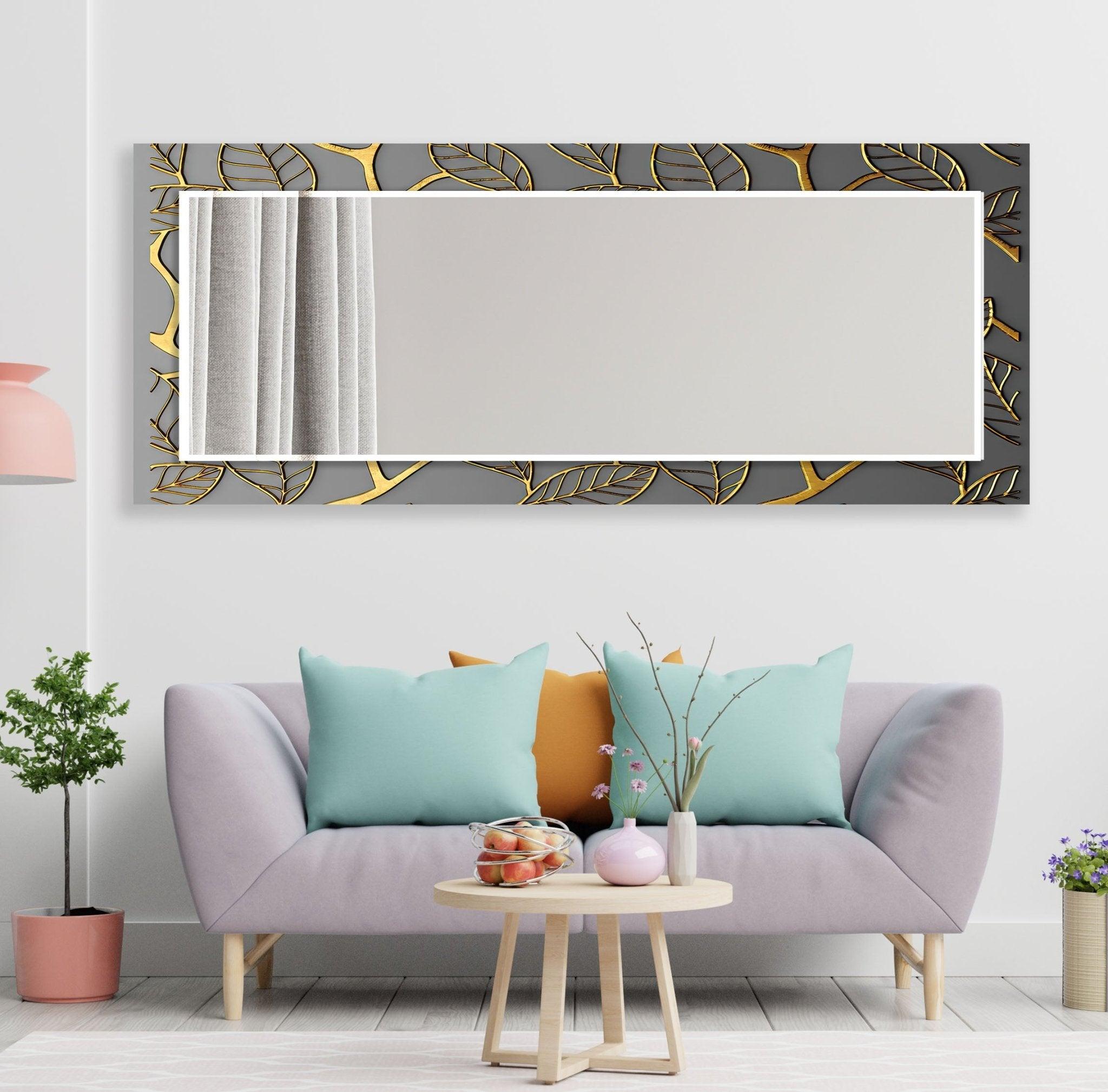 Abstract Gray Golden Line Wall Mirror - Modern Decorative Mirror for Living Room, Bedroom, Entryway | Stylish Home Decor & Functional Wall Art