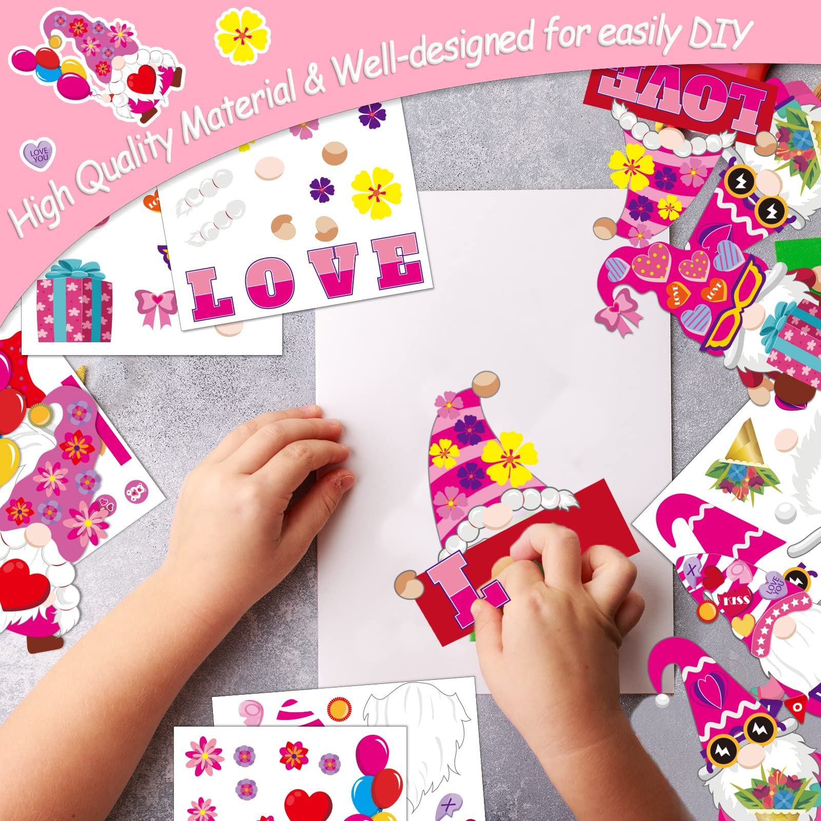 Valentine's Day Craft Kits for Kids - 30 Pack DIY Gnome Paper Art Set, Preschool Classroom Activities, Homeschool Crafts, Kindergarten Party Favors & Holiday Classroom Decorations