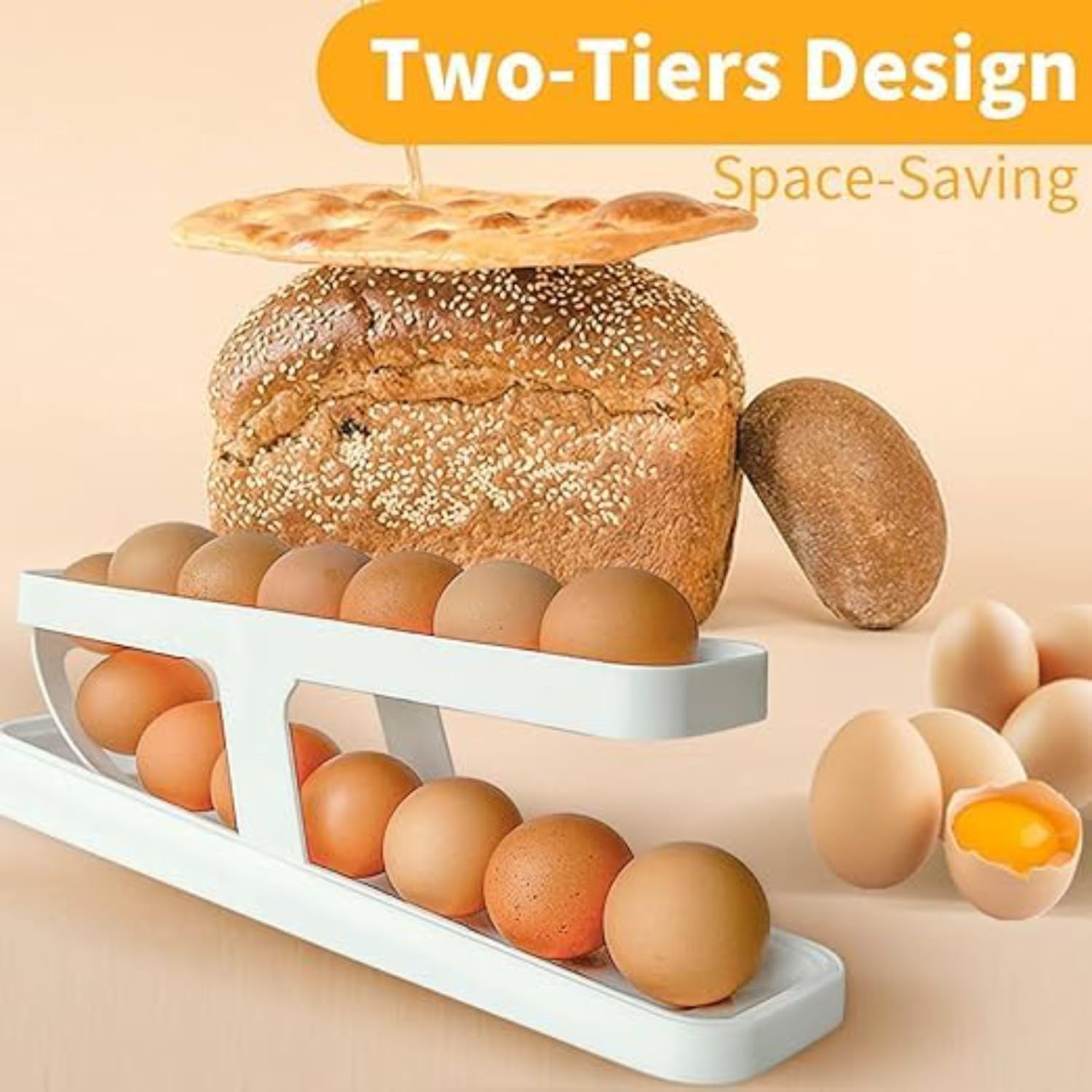 Portable Egg Holder for Refrigerator - Space Saving Automatic Rolling Egg Dispenser & Storage Container Organizer for Kitchen Cabinet (1 Pack) - Perfect for Fresh Egg Storage & Organization in Fridge