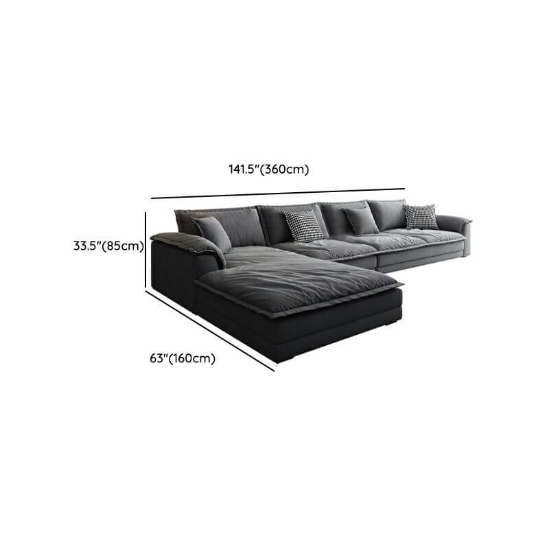 L-Shaped Sectional Sofa with Cushion Back & Pillow Top Arms - Modern Nordic Grey Fabric - Perfect for Living Room, Lounge & Family Gatherings