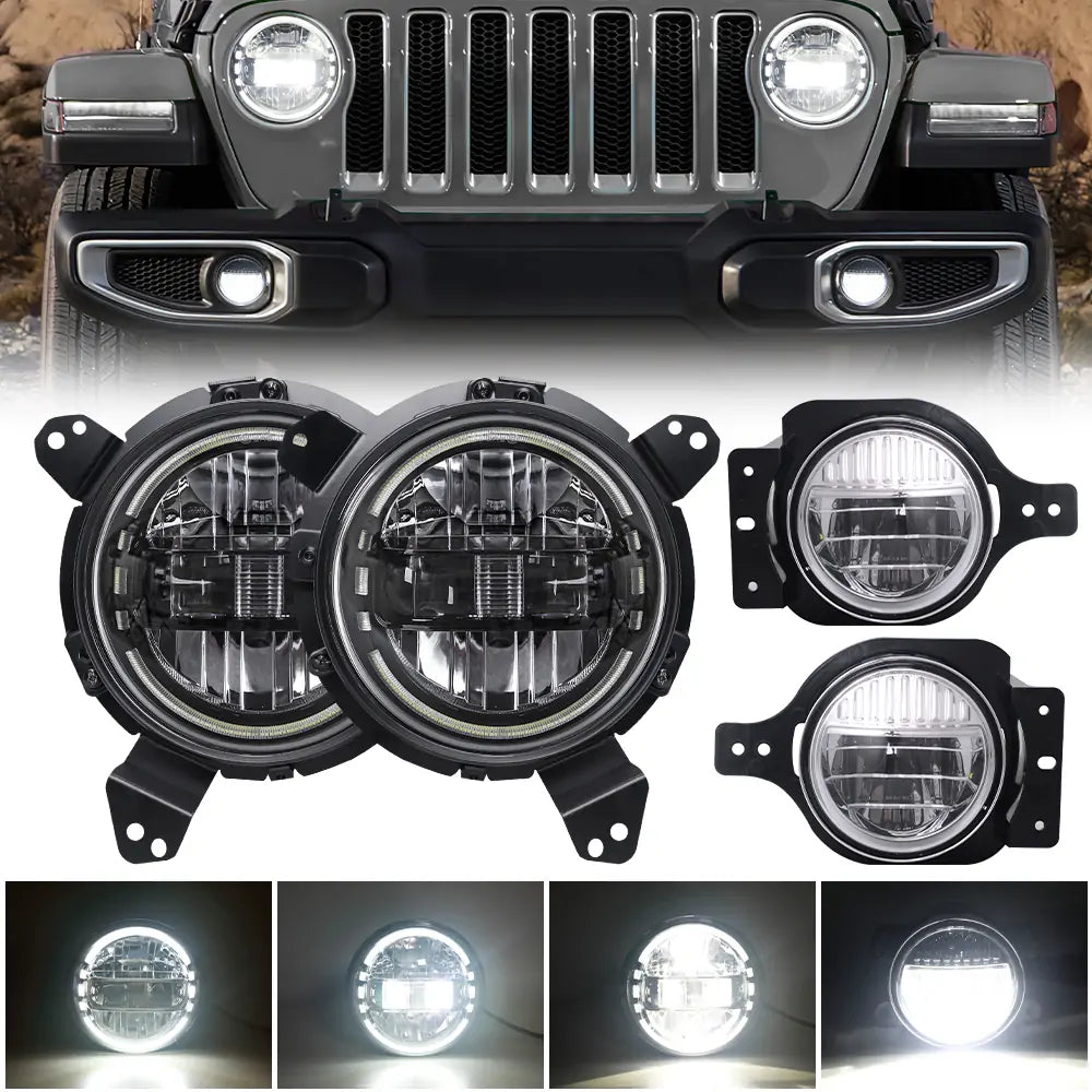7 LED King Kong Headlight + 9 Headlight Bracket + 4 Smile Fog Light Kit for Jeep Wrangler JL (2018-2023) - Off-Road Adventure & Night Driving Upgrade