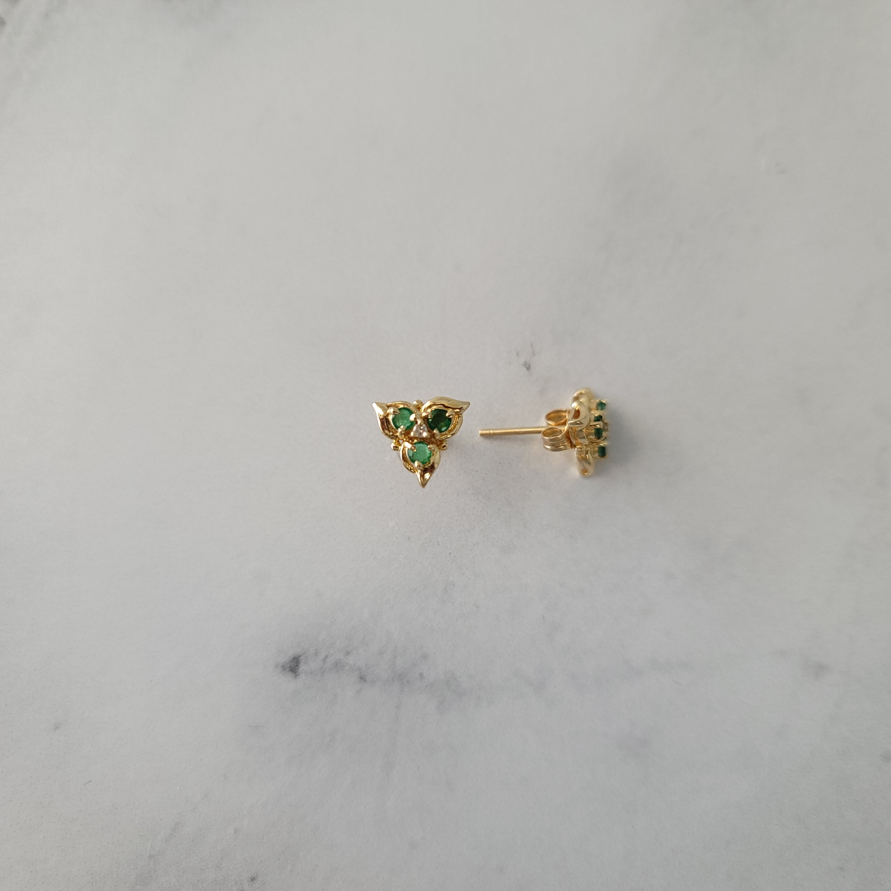Emerald Stud Earrings for Women - Triangle Shaped Green Gemstone Earrings for Everyday Wear & Special Occasions