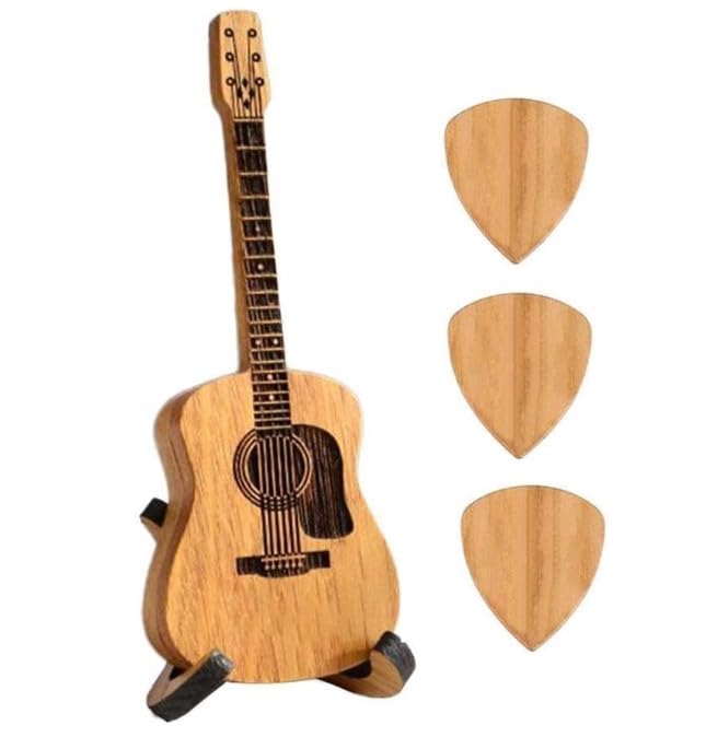 1Pc Wooden Guitar Pick Box - Mini Guitar Shaped Pick Holder & Case - Personalized Music Gift for Guitar & Bass Players - Perfect for Home, Studio & Travel Accessories