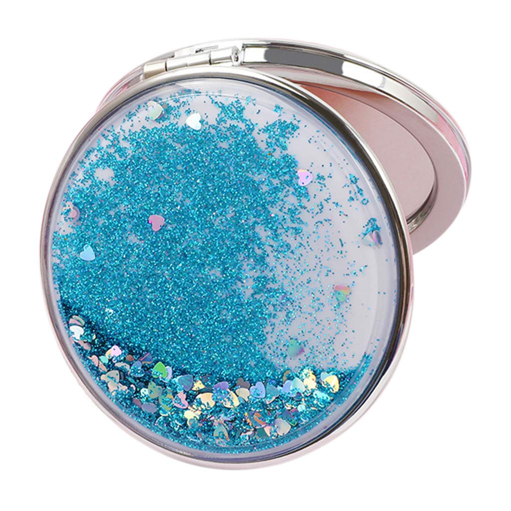 Easnea Compact Travel Makeup Mirror for Women - Folding Magnifying Cosmetic Mirror, Purse Size, Round Blue | Perfect for On-the-Go Touchups, Travel Essentials & Handbag Organization