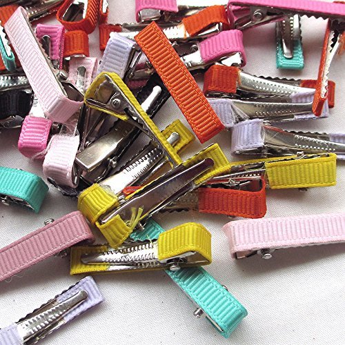 Chenkou Craft 40pcs Prong Hair Clips with Grosgrain Ribbon - DIY Hair Accessories for Women & Girls (32x6mm) - Perfect for Hair Styling, Crafts, and Gift Giving