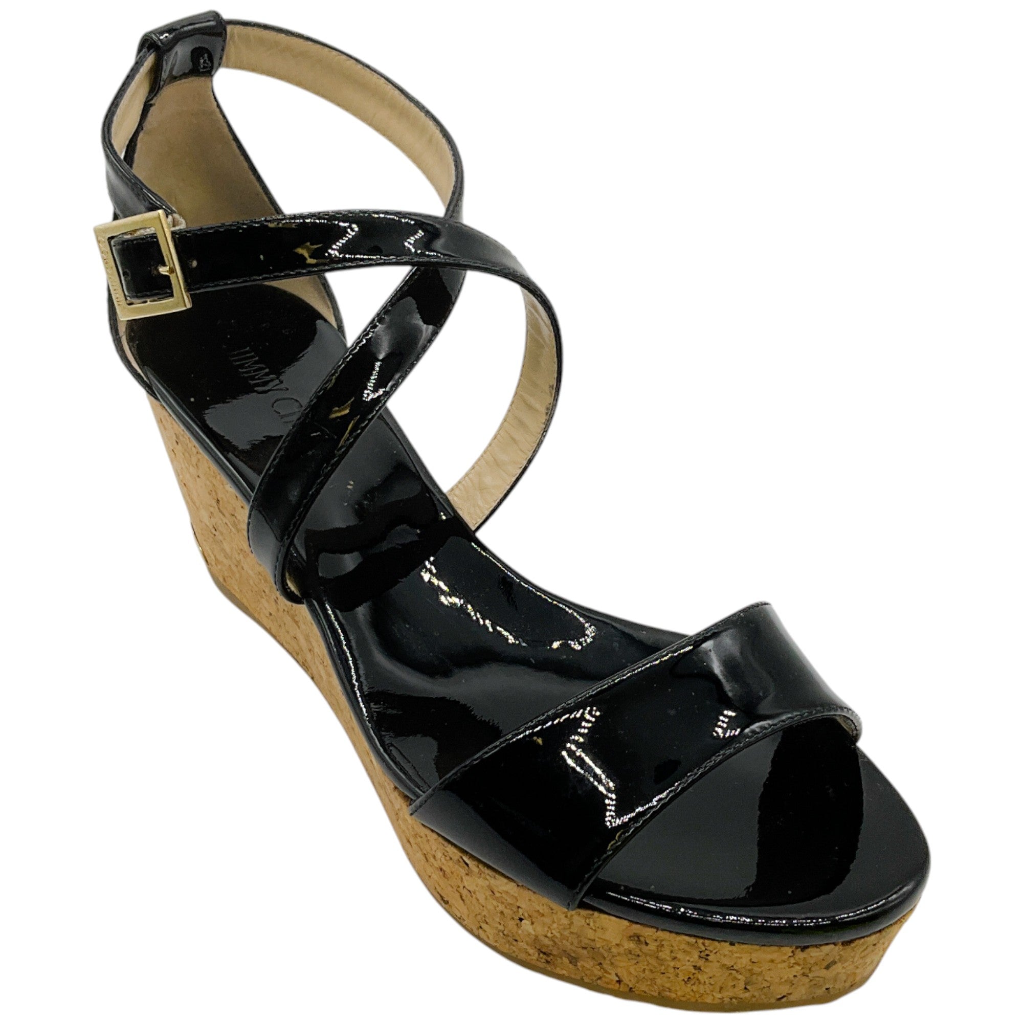 Jimmy Choo Women's Black Patent Leather Portia 70mm Heel Sandals - Perfect for Evening Parties & Special Occasions
