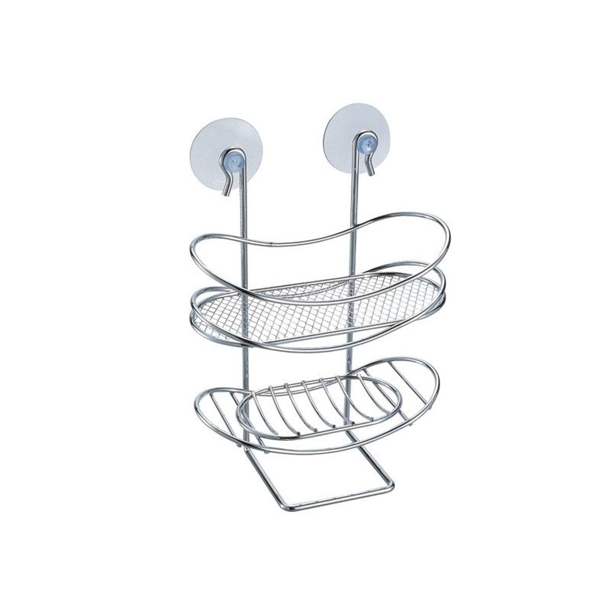 Stainless Steel Oval Shower Shelf with Soap Tray - White Bathroom Organizer (25x25x5cm) - Perfect for Shower Caddy, Bath Accessories & Small Space Storage
