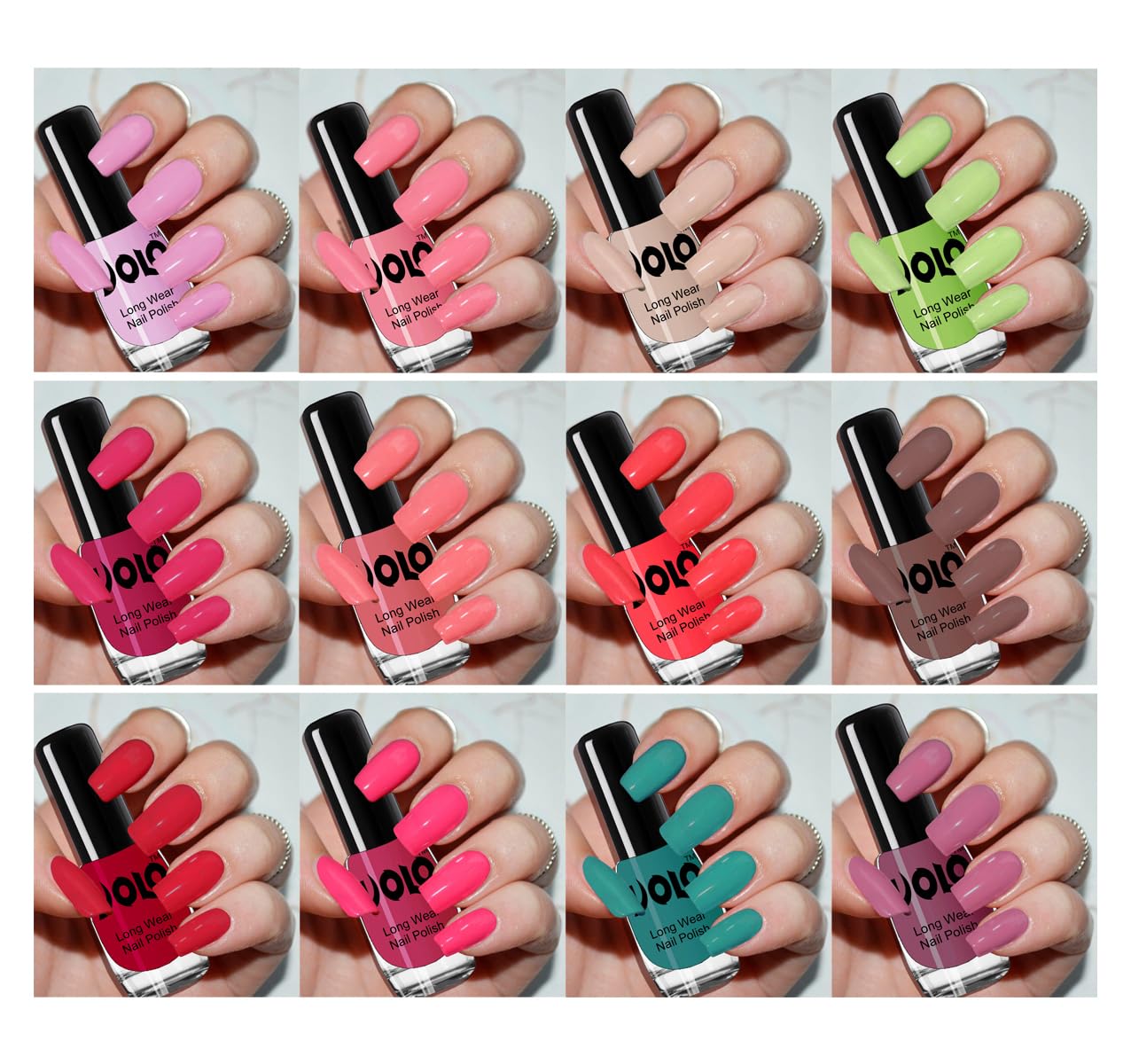 Volo Non-Toxic 12-Piece Nail Polish Set - Light Purple, Pink Nude, Parrot Green & More | Vegan, Cruelty-Free, Long-Lasting Formula for Manicures & Pedicures | Perfect for Salons, Home Use & Gifts
